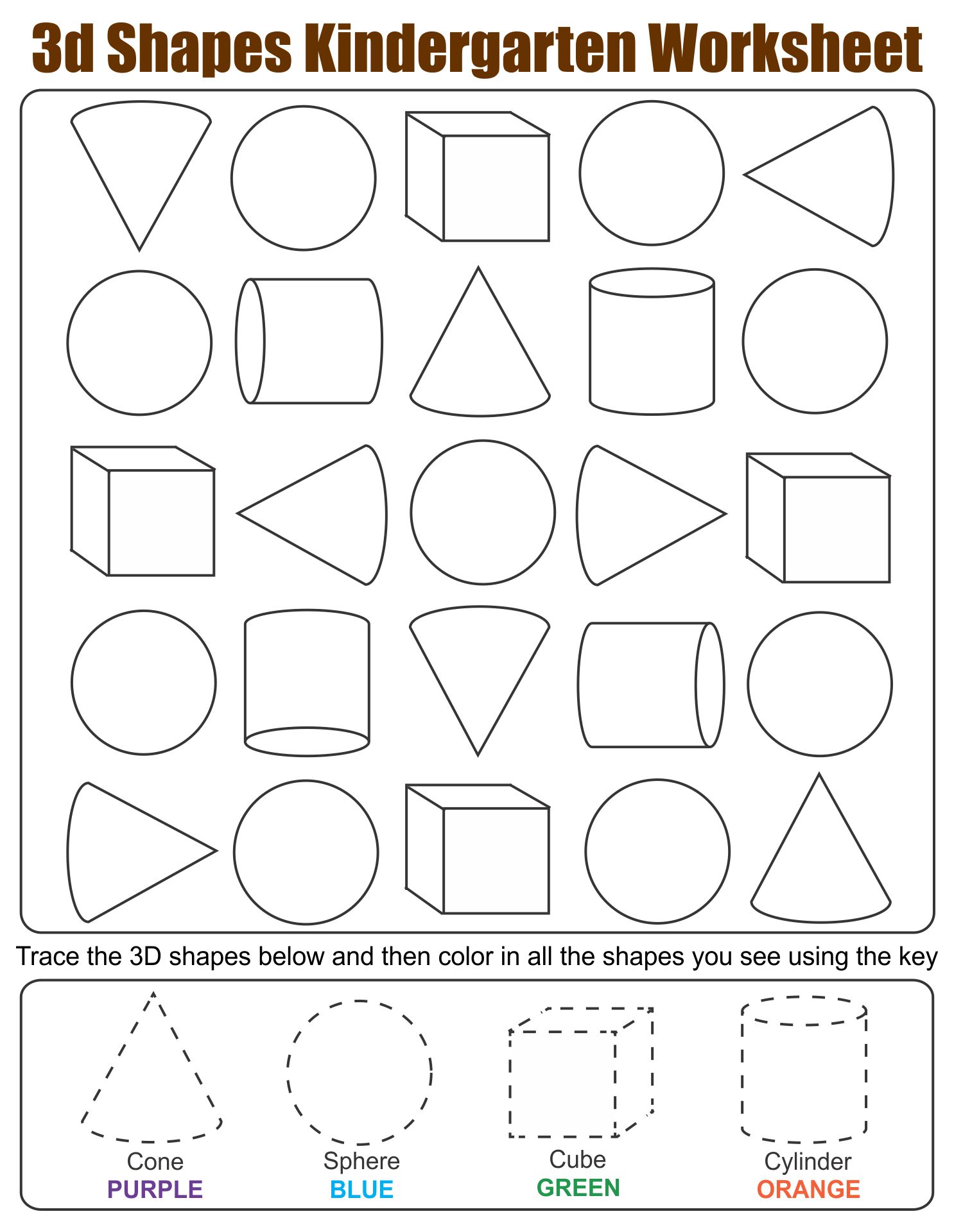 3D Shapes Kindergarten Worksheet