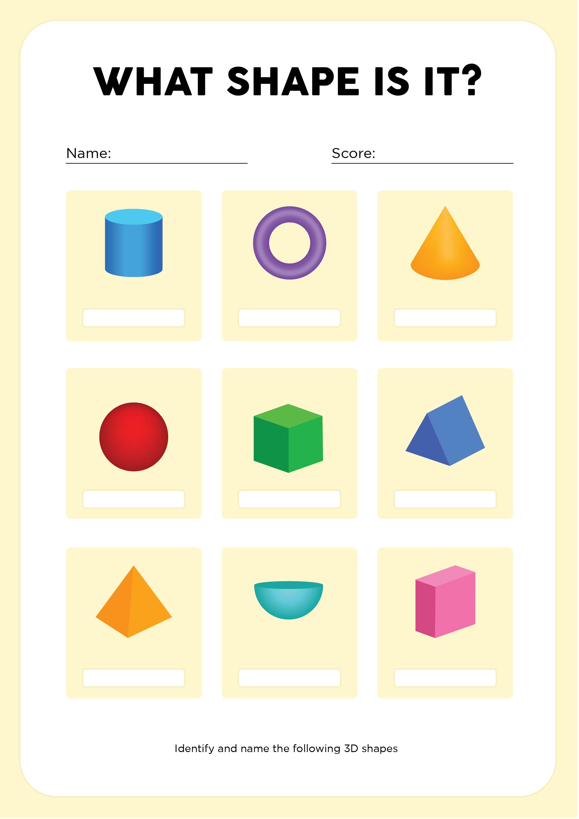 3D Shapes Printable Worksheet