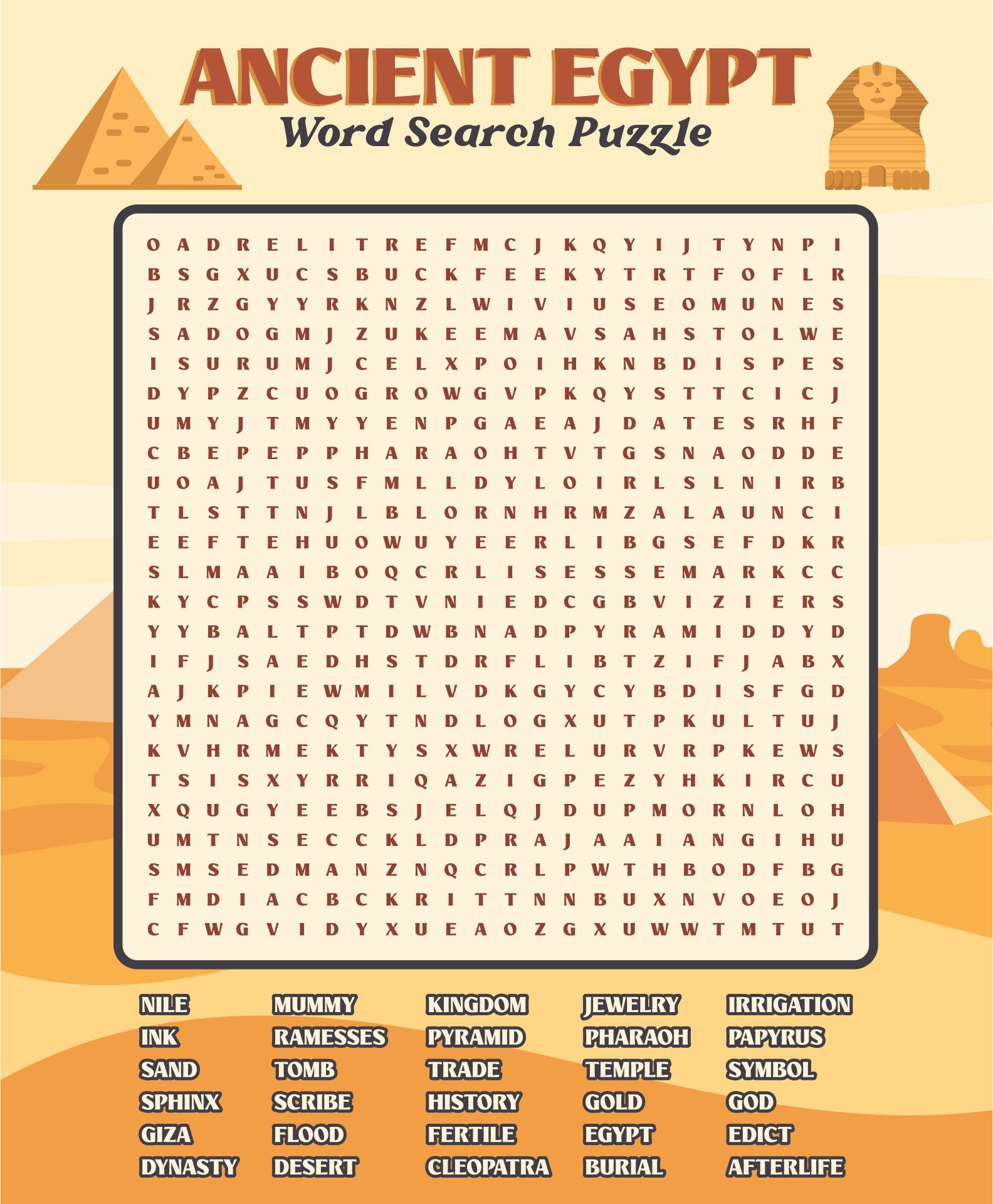 Ancient Egypt Word Search Printable