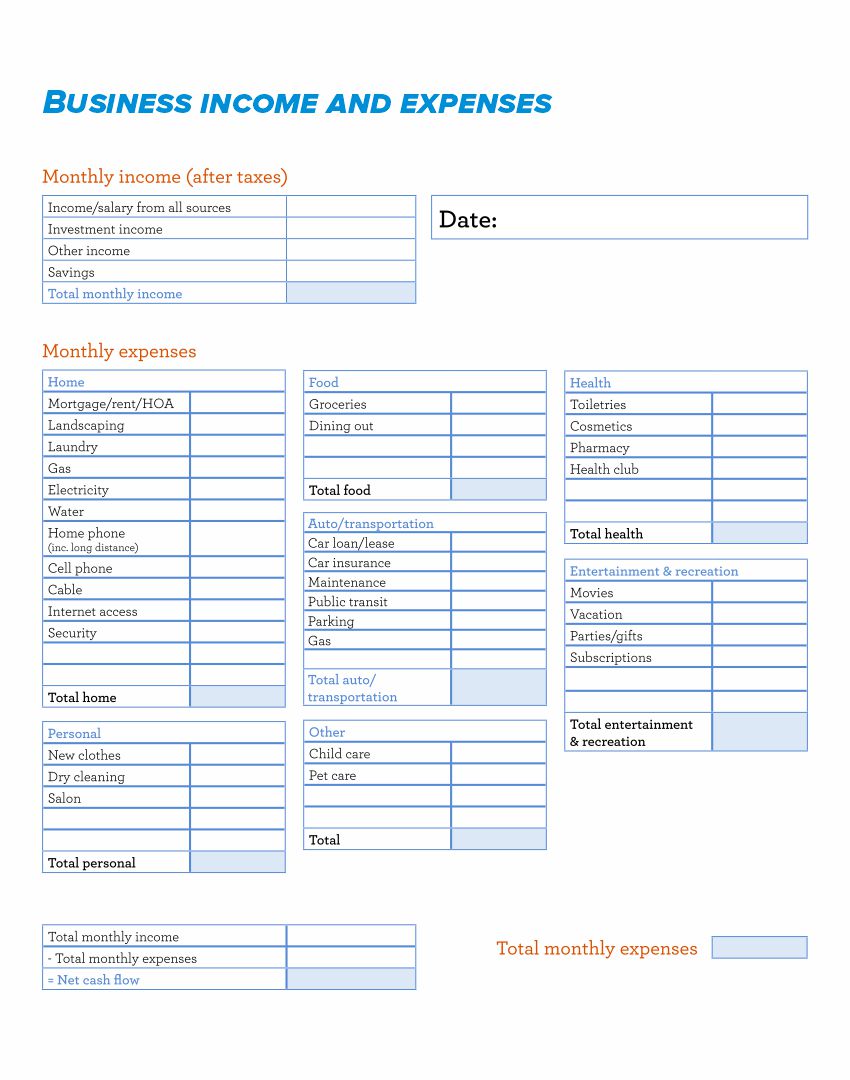 Business Income Expense Spreadsheet Template