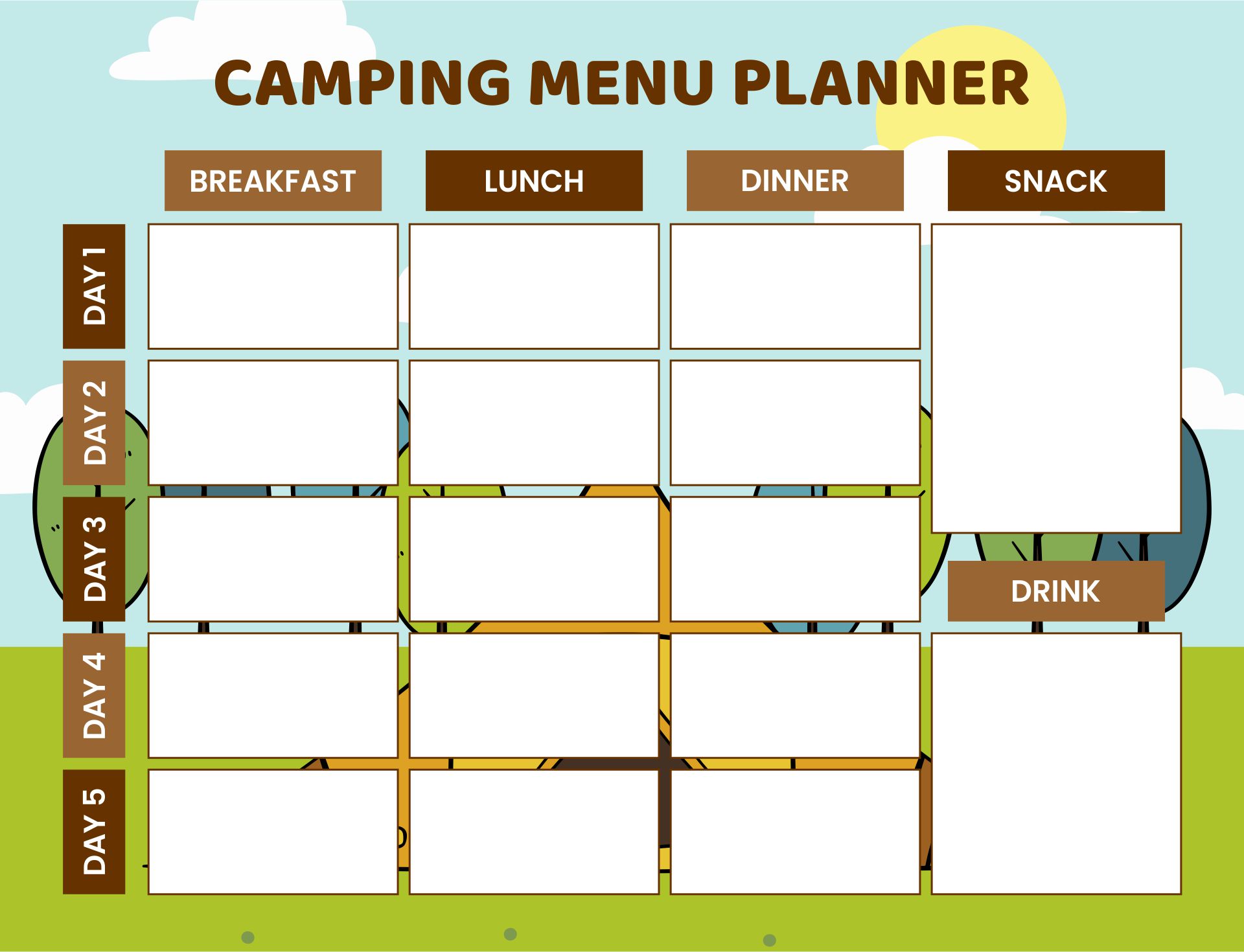 Camping Menu Planner Printable
