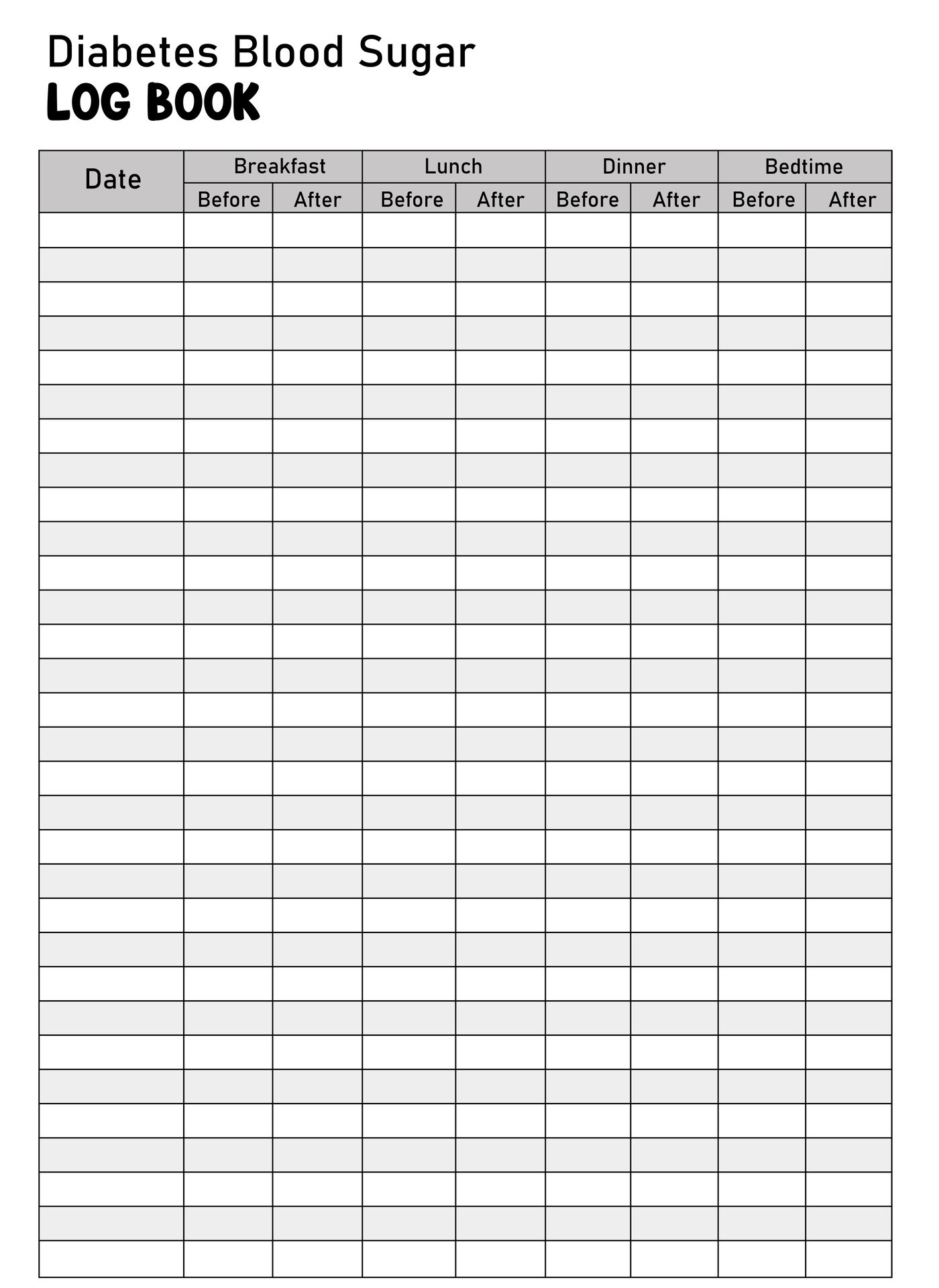 Free Diabetic Log Sheets Printable