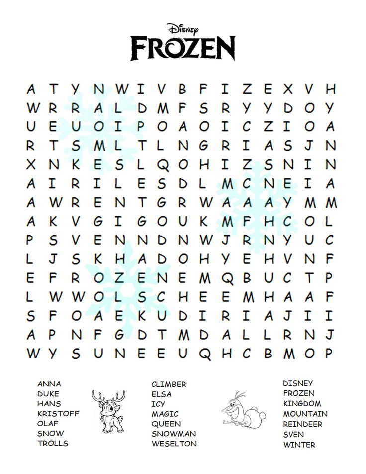Disney Frozen Printable Word Searches for Kids