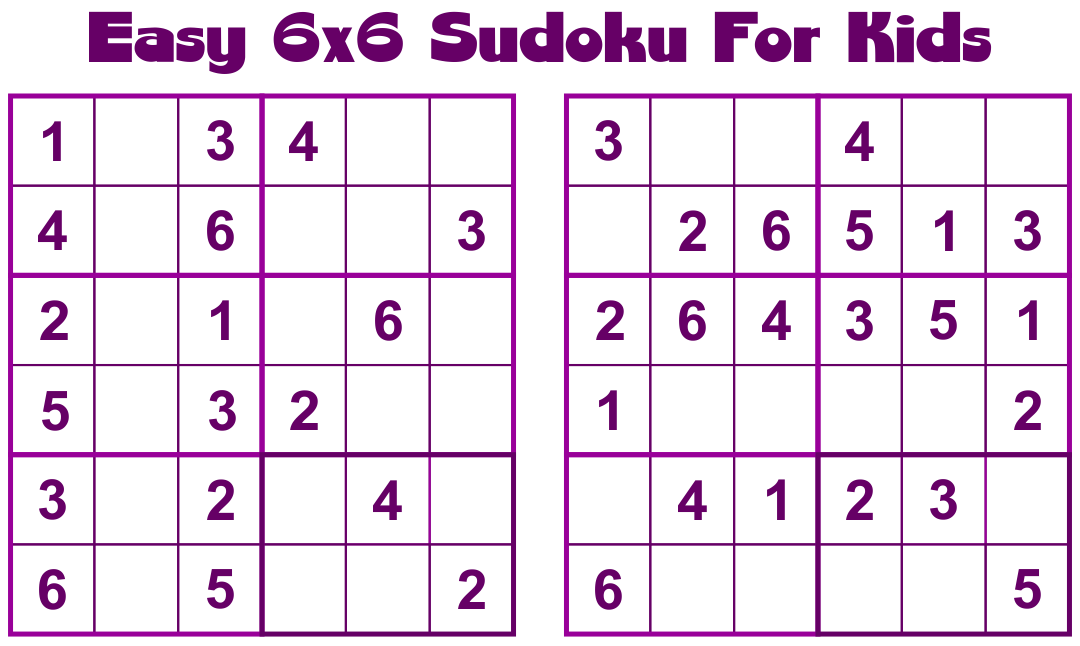 Easy 6X6 Sudoku Printable Puzzles for Kids