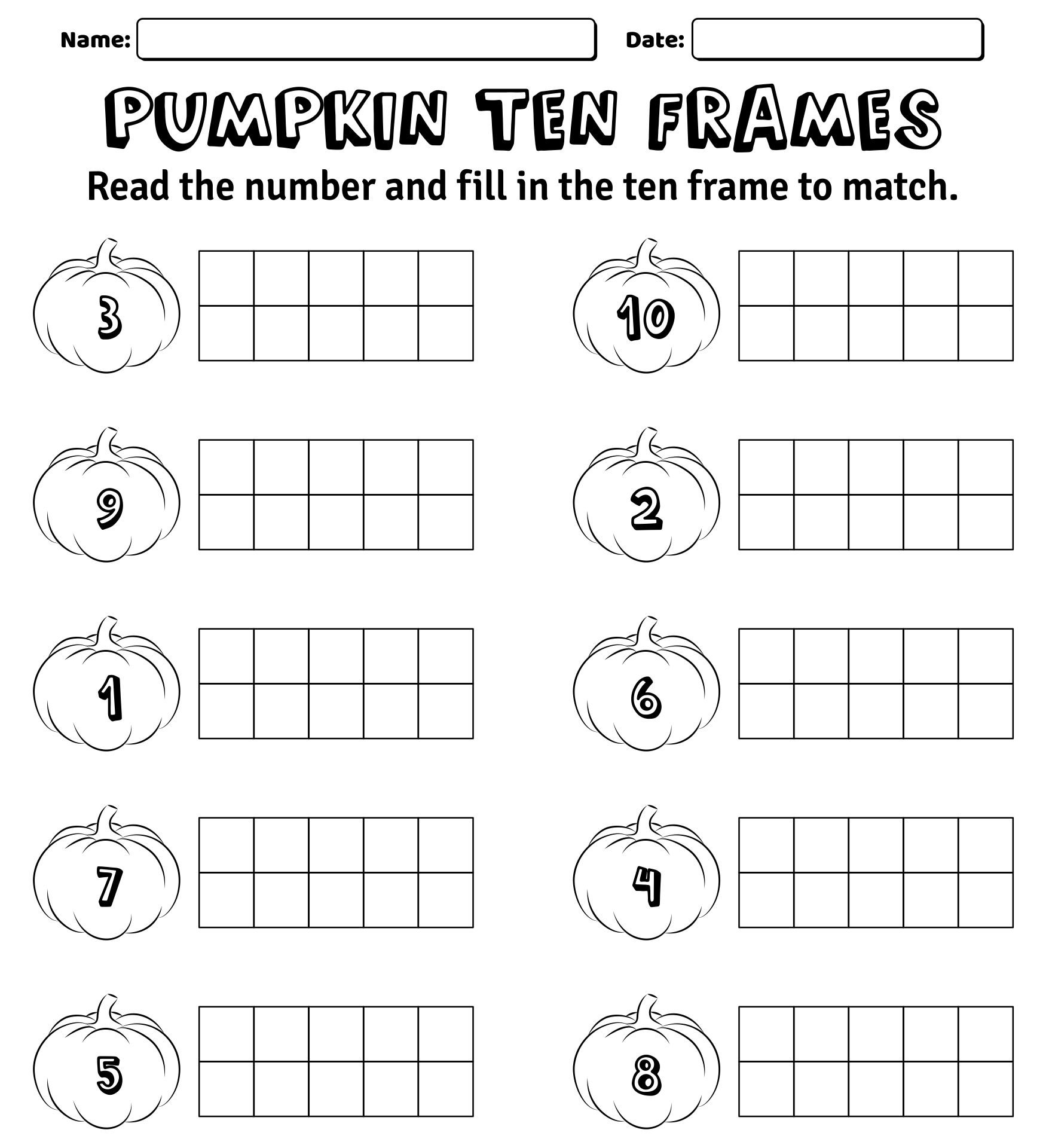 Pumpkin Ten Frames Printables