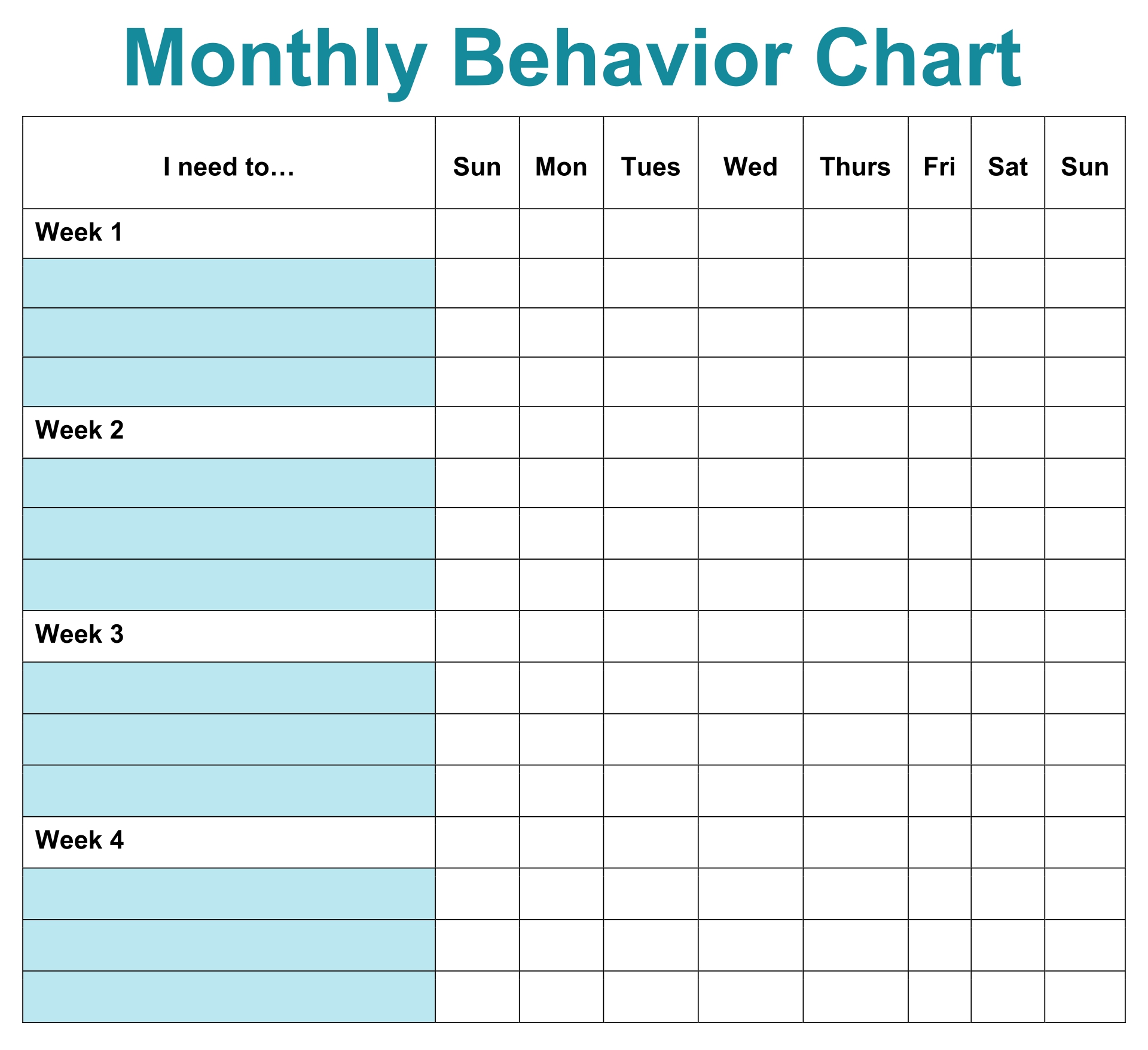 Printable Behavior Charts
