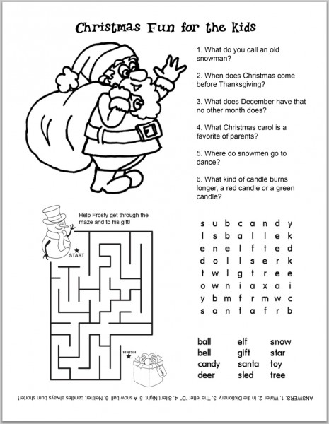 Free Printable Christmas Activities Worksheets