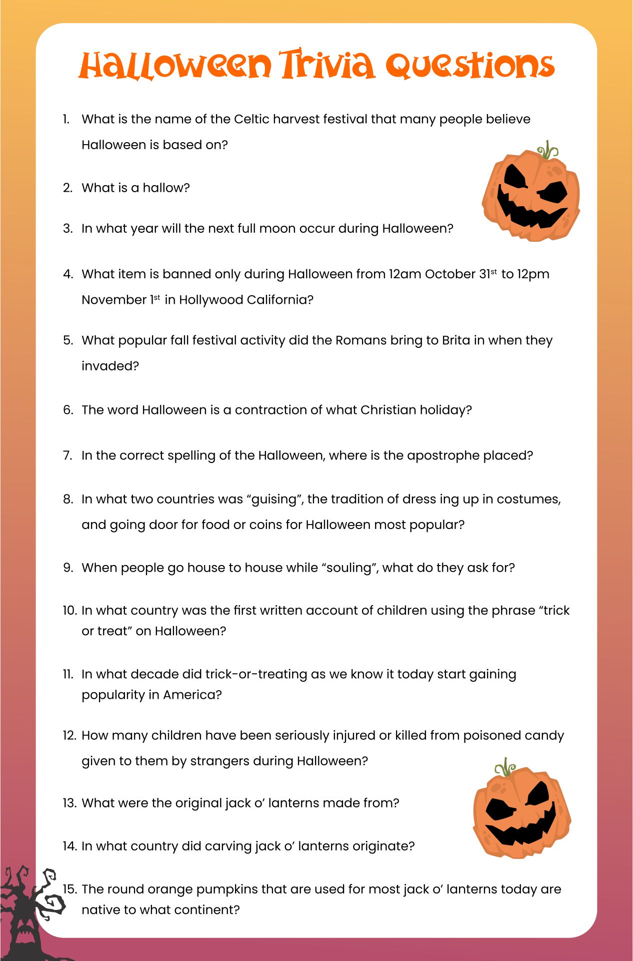 15 Best Free Printable Halloween Trivia Quizzes