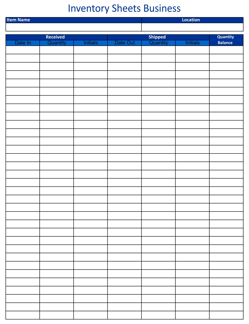 Printable Inventory Sheets Business