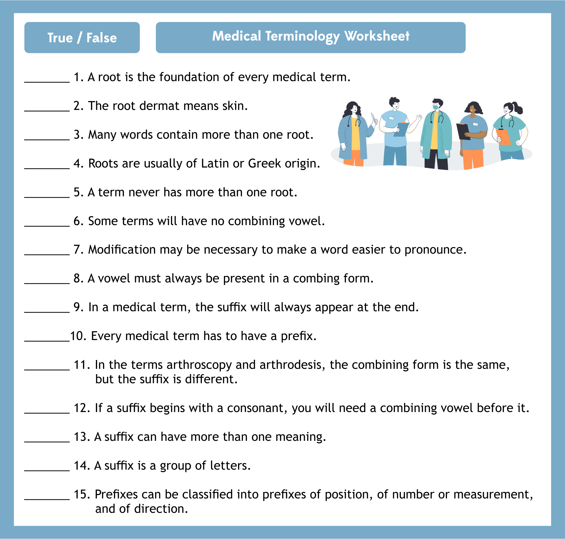 Printable Medical Terminology Worksheets