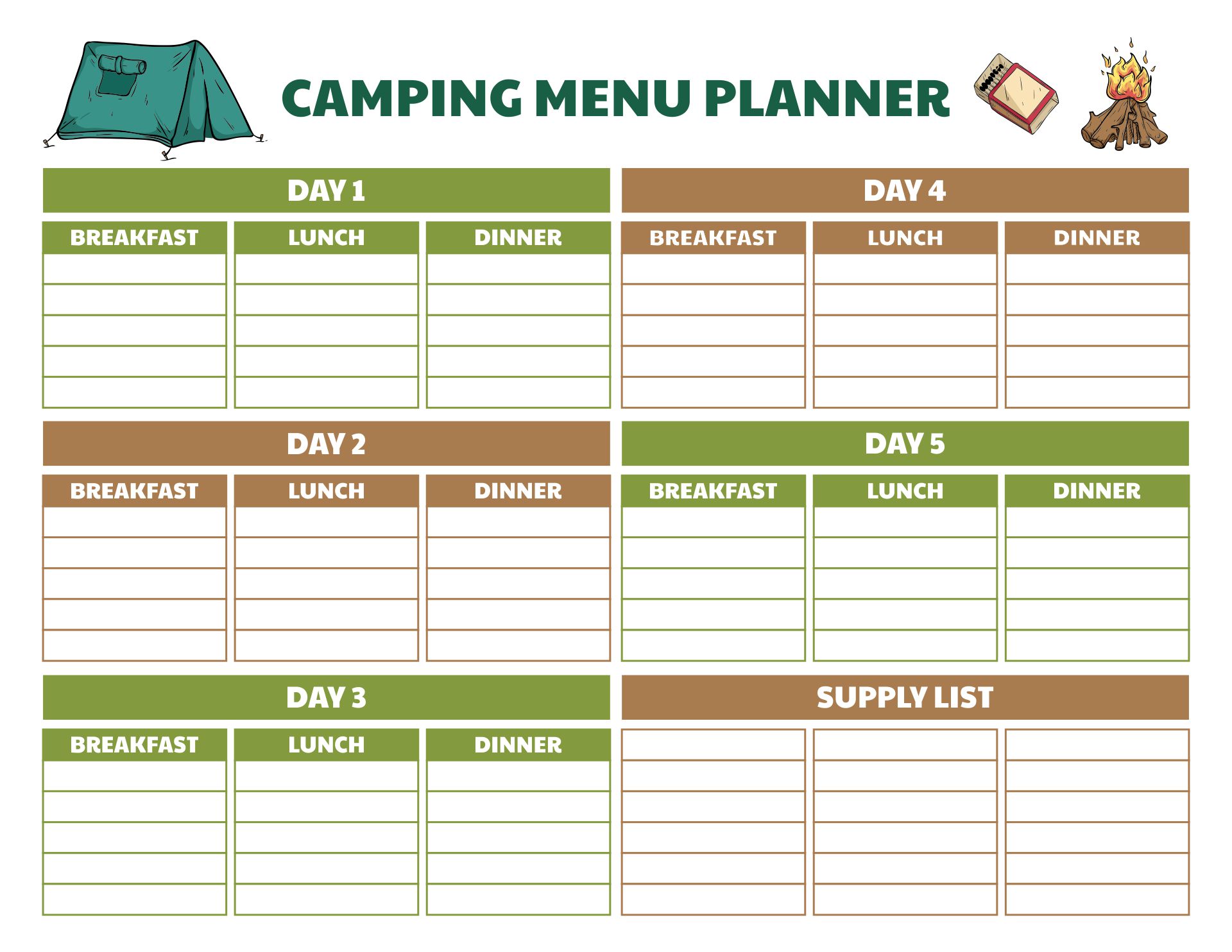 Camping Meal Plan Template