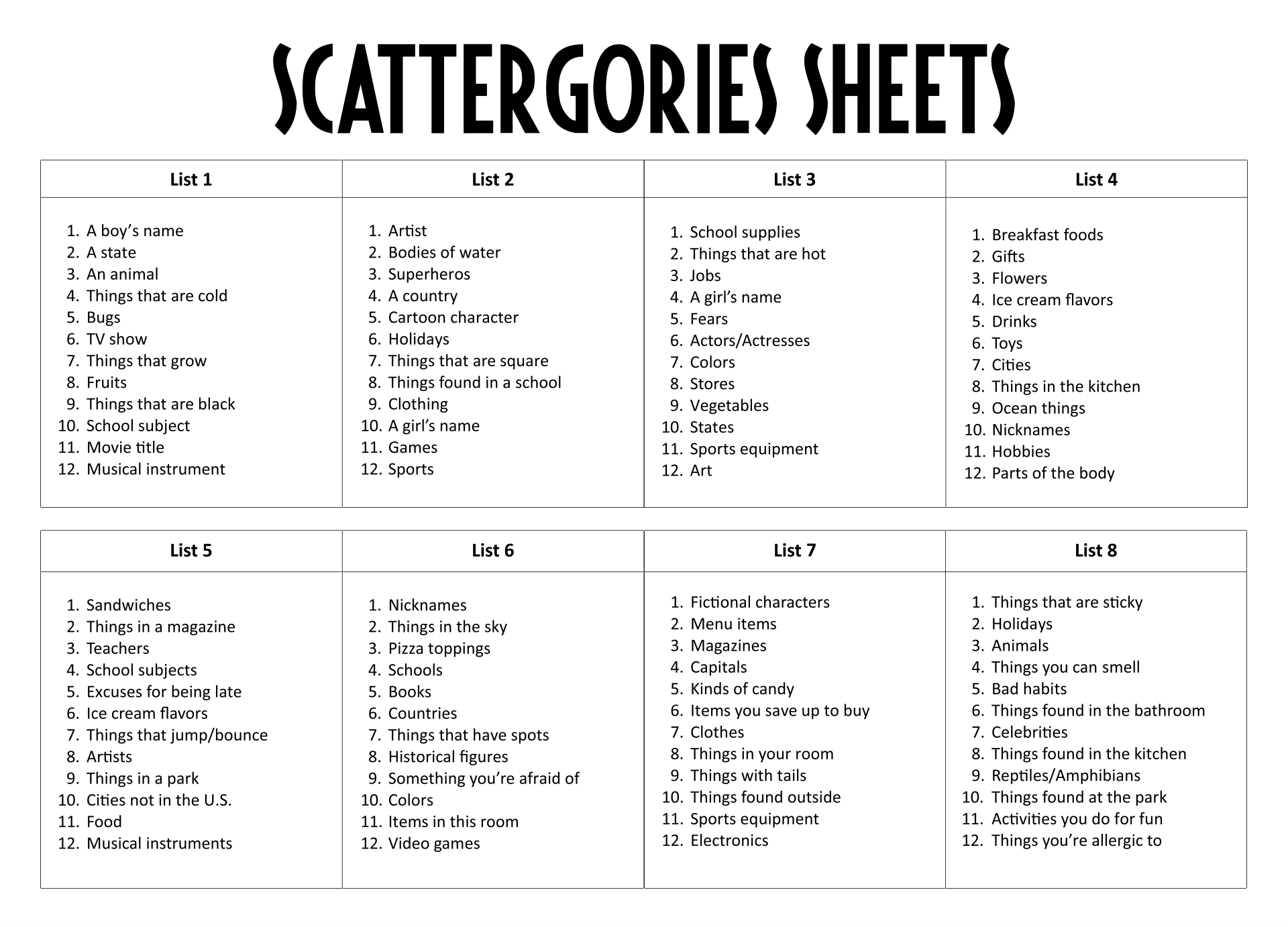 9 Best Images Of Scattergories Sheets Printable Pdf Blank Vrogue