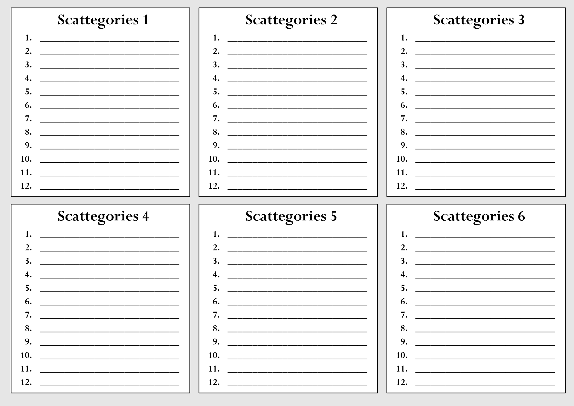 9 Best Images Of Scattergories Sheets Printable Pdf Blank Vrogue