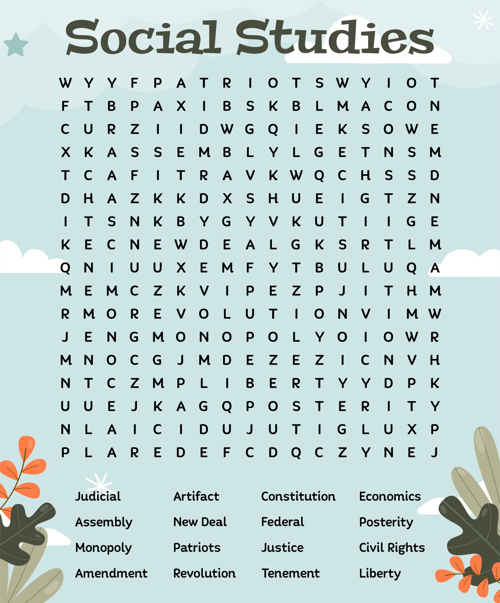 Printable Social Studies Word Search Puzzles