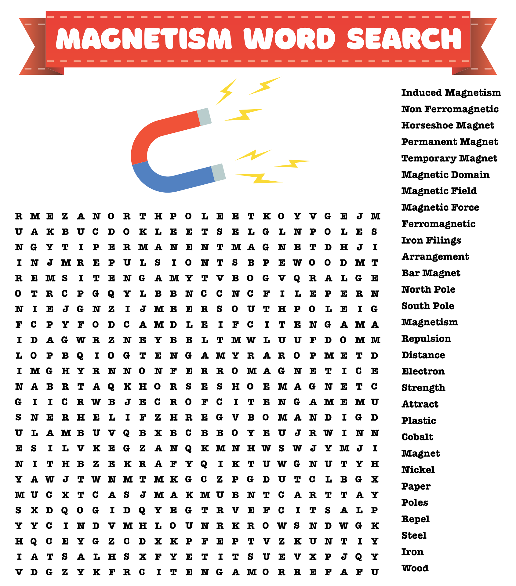 Magnetism Word Search Printable