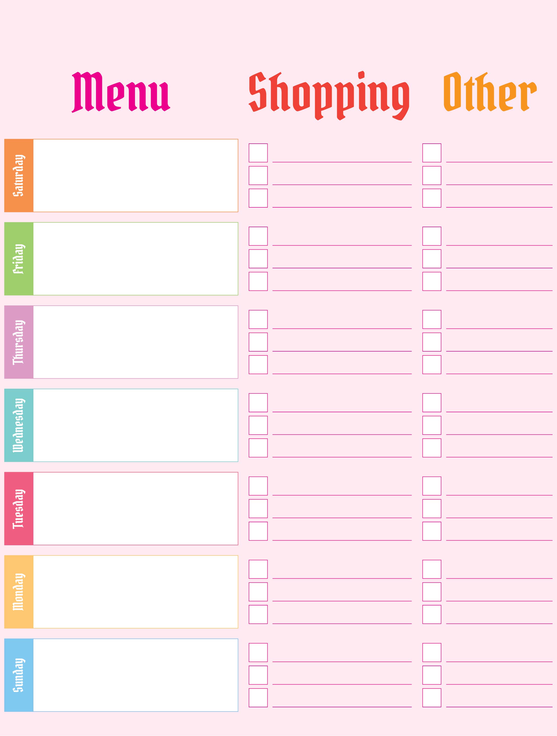 Menu Planner and Shopping List Template
