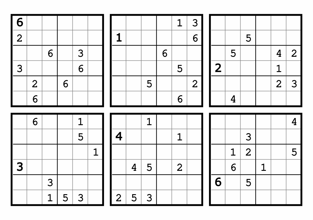 6 X 6 Sudoku Printable