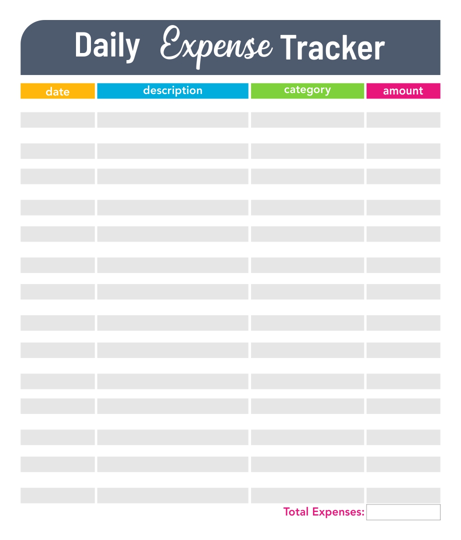 Printable Daily Expense Tracker Worksheet