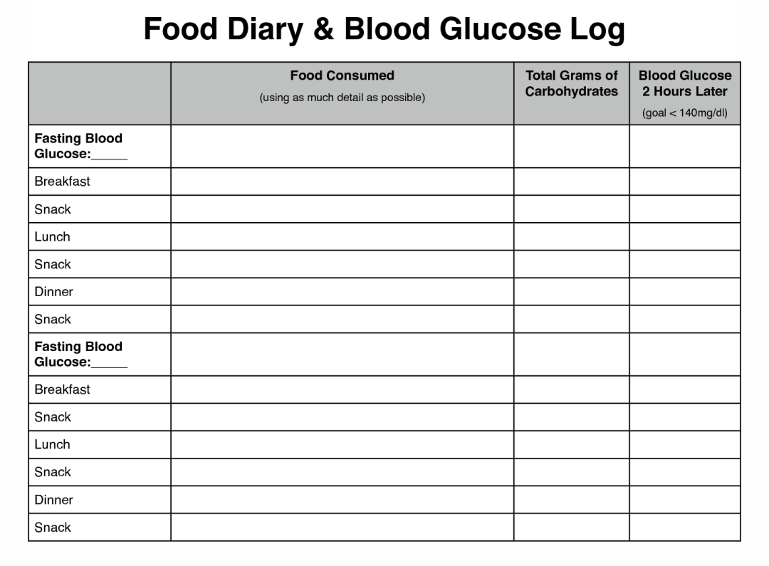 Printable Diabetic Food and Blood Sugar Log