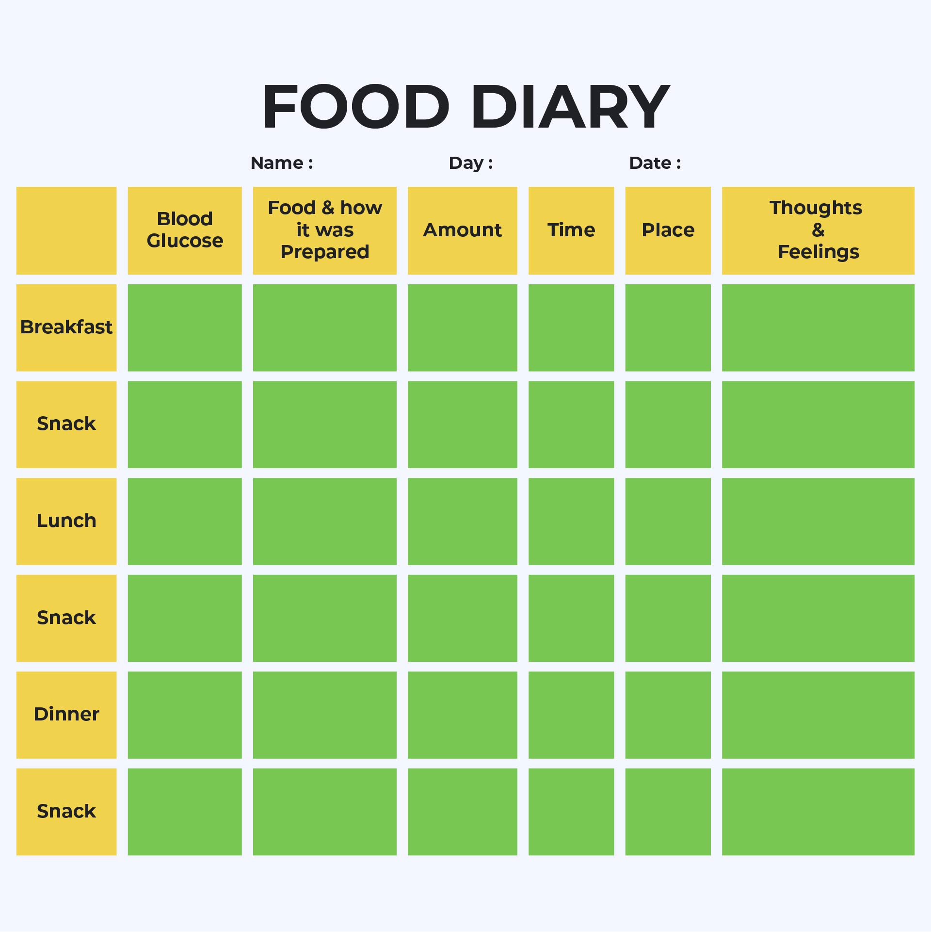 Diabetic Food Log Sheets Printable