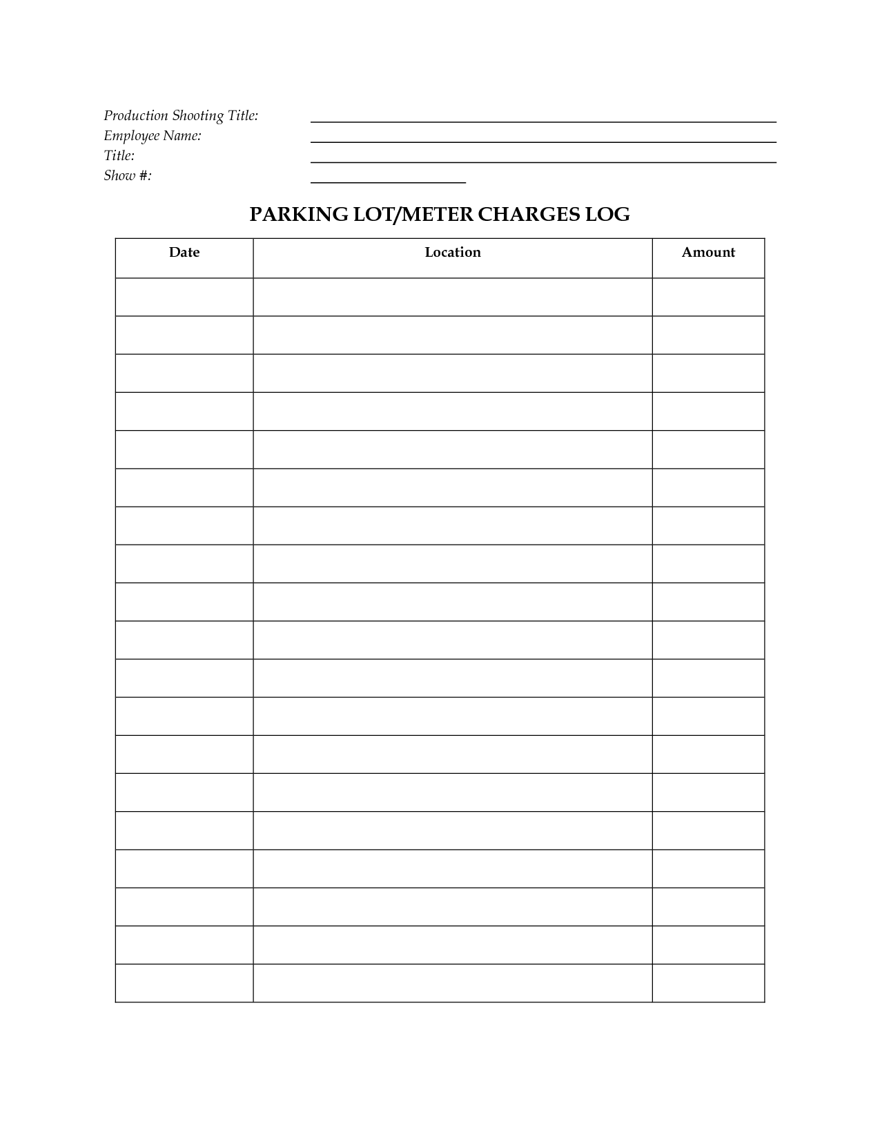 Printable Expense Log Sheet