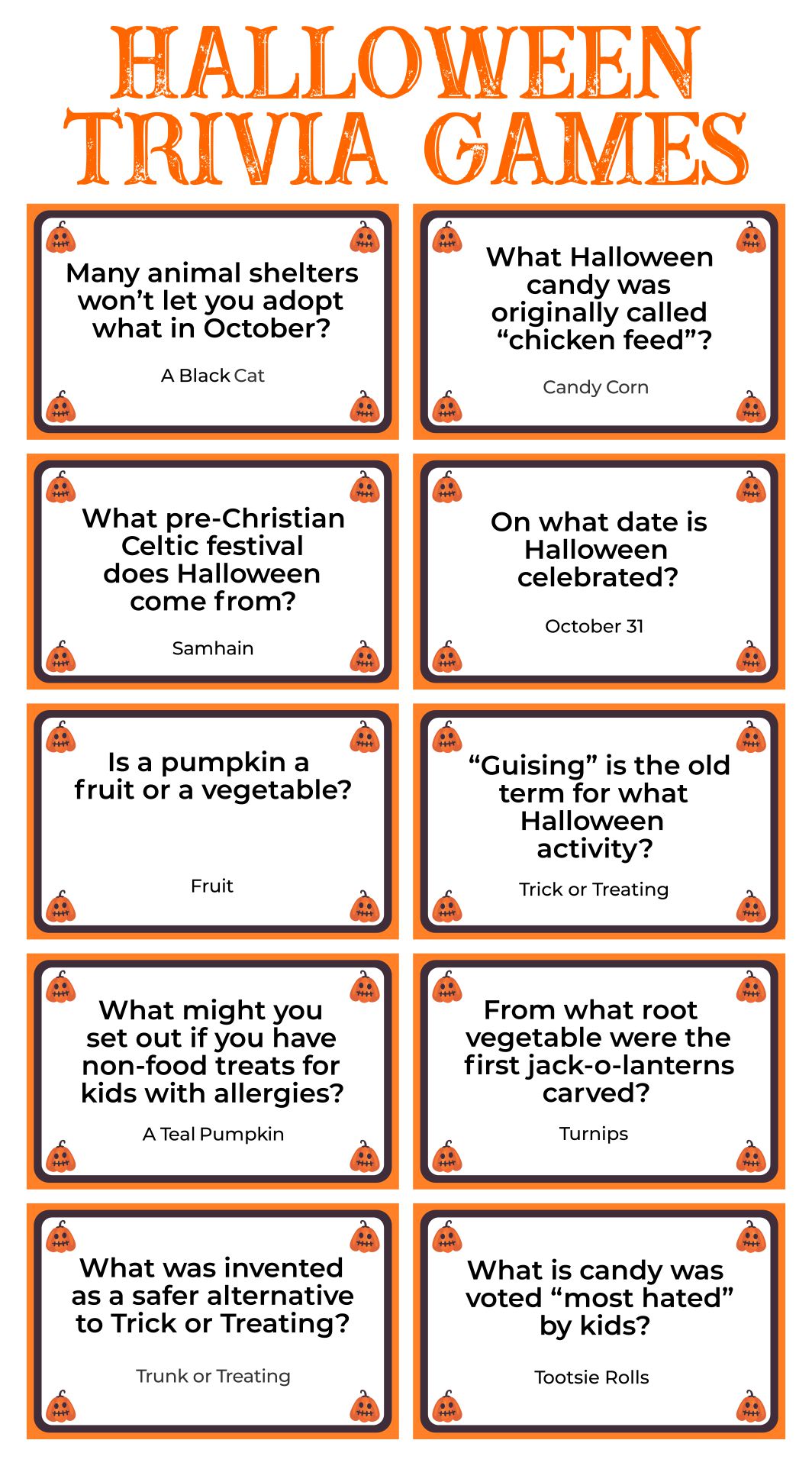 Halloween Trivia Printable - Printable World Holiday