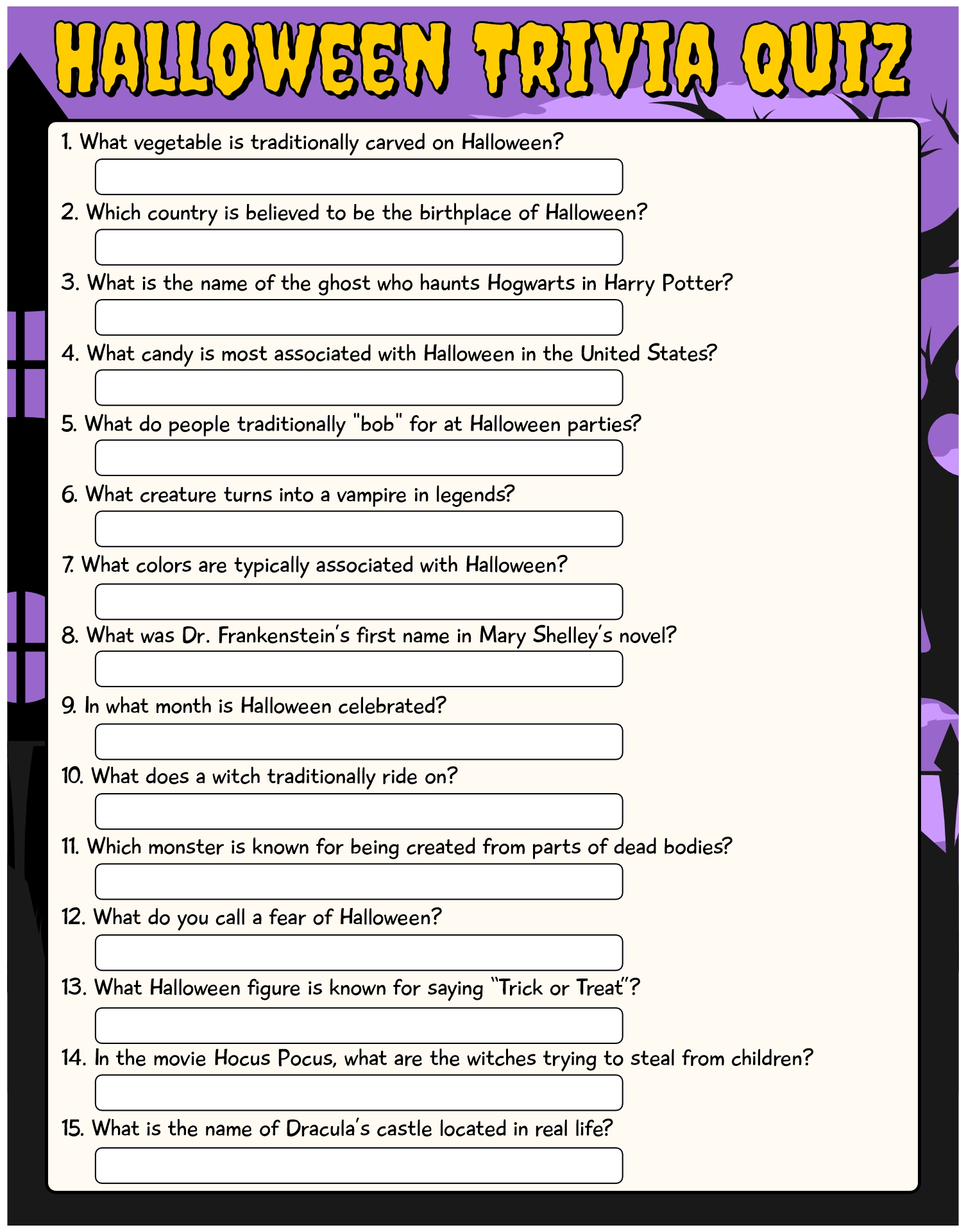 Halloween Trivia Quizzes 15 Free PDF Printables Printablee