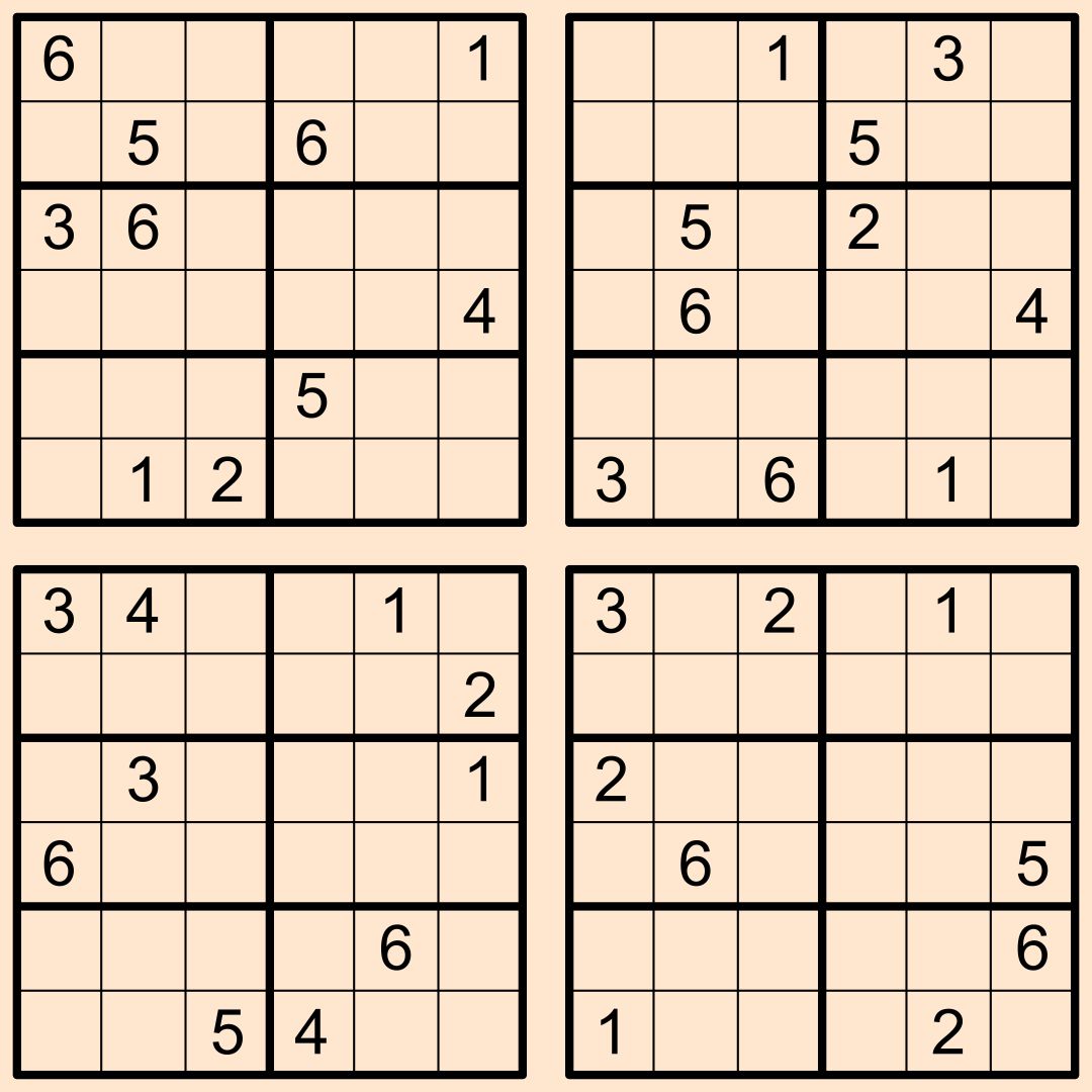 Printable Sudoku Puzzles 6X6