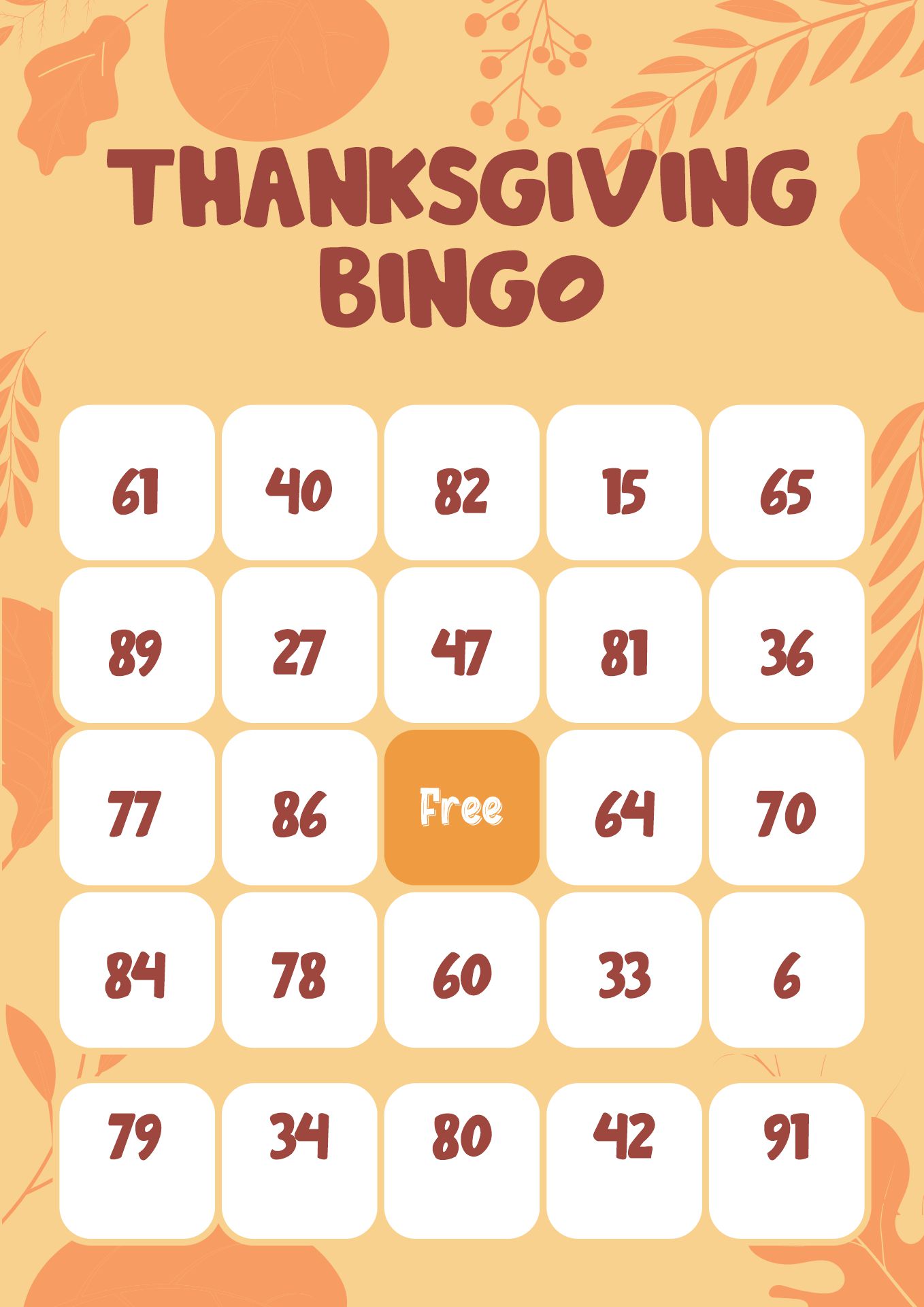 Thanksgiving Bingo Template