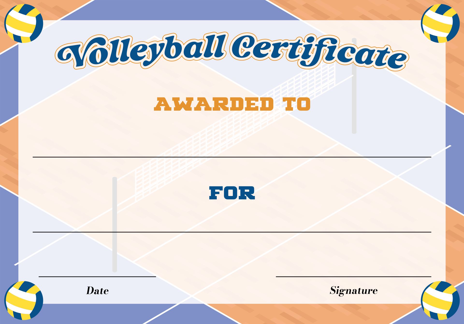 Printable Volleyball Award Certificate Templates