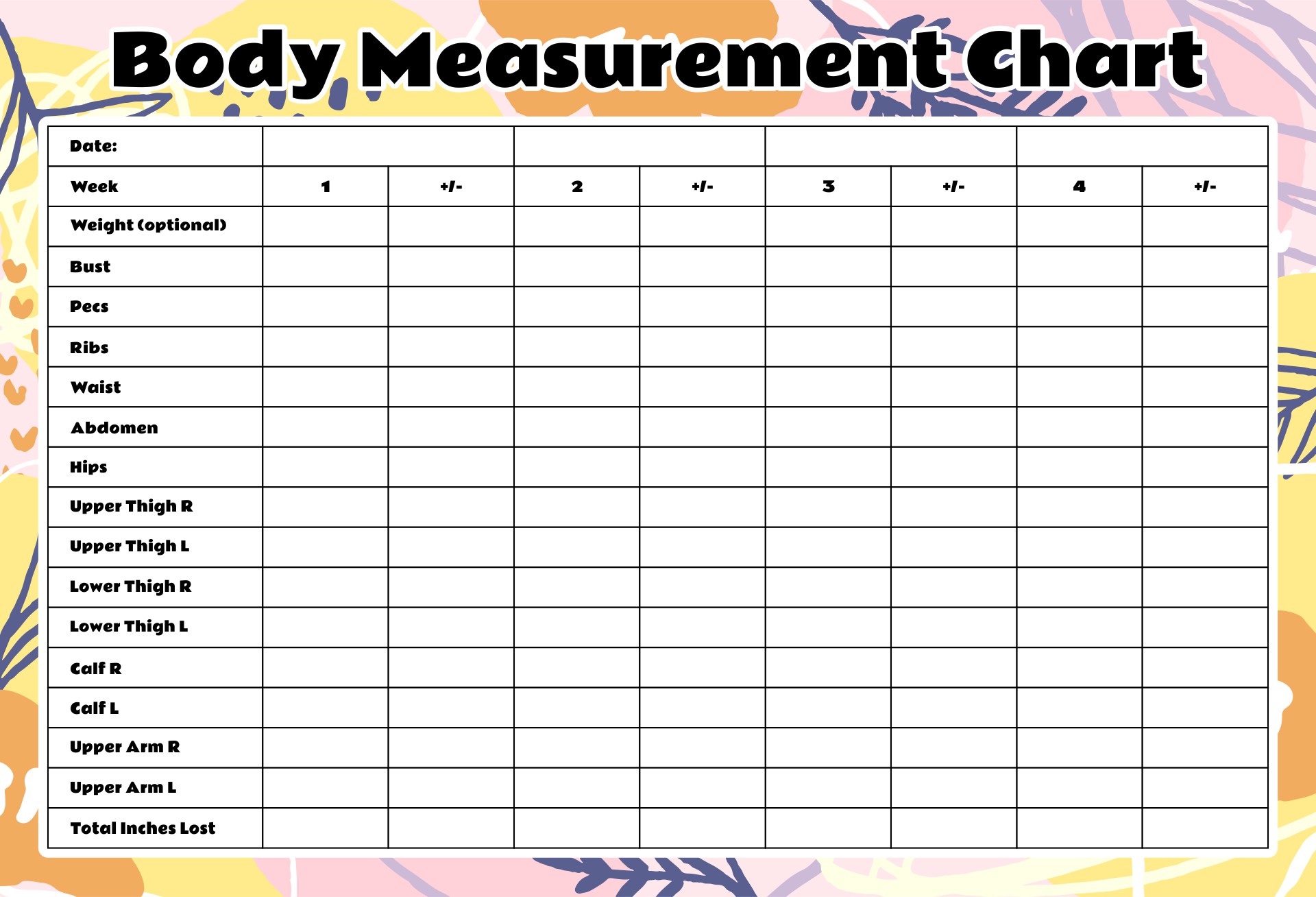 Printable Weight Loss Measurement Chart