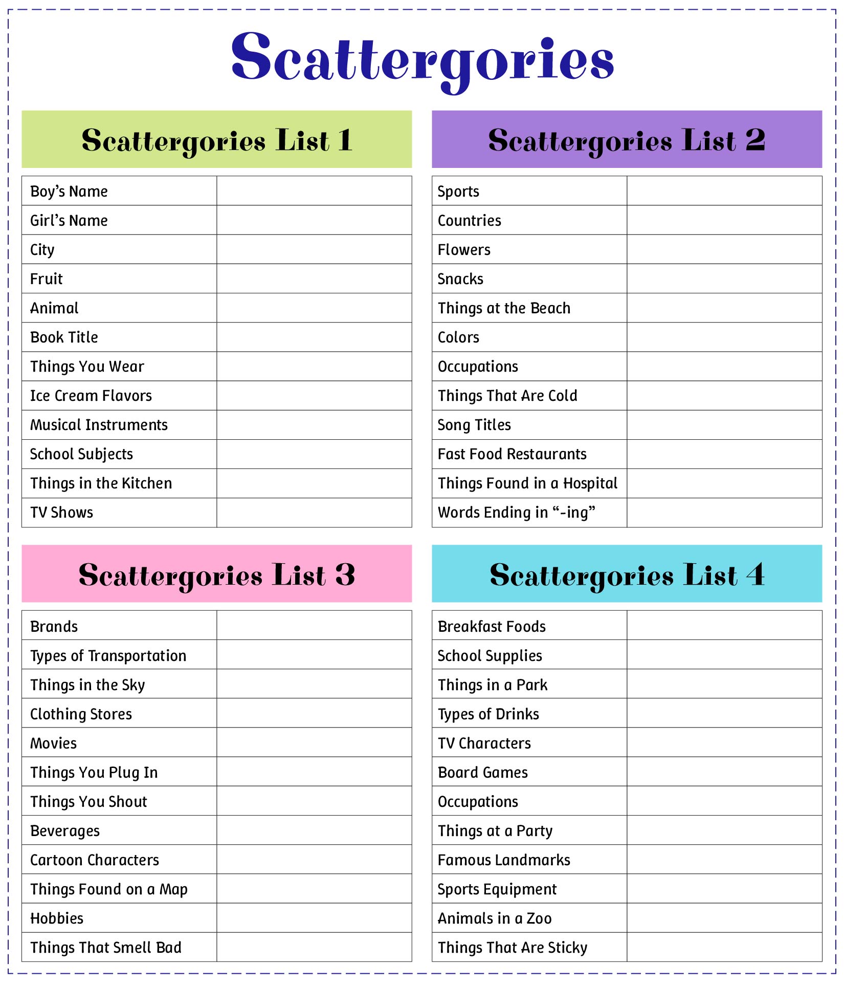 Printable Scattergories List Tokyoryte Printable Scattergories List Tokyoryte