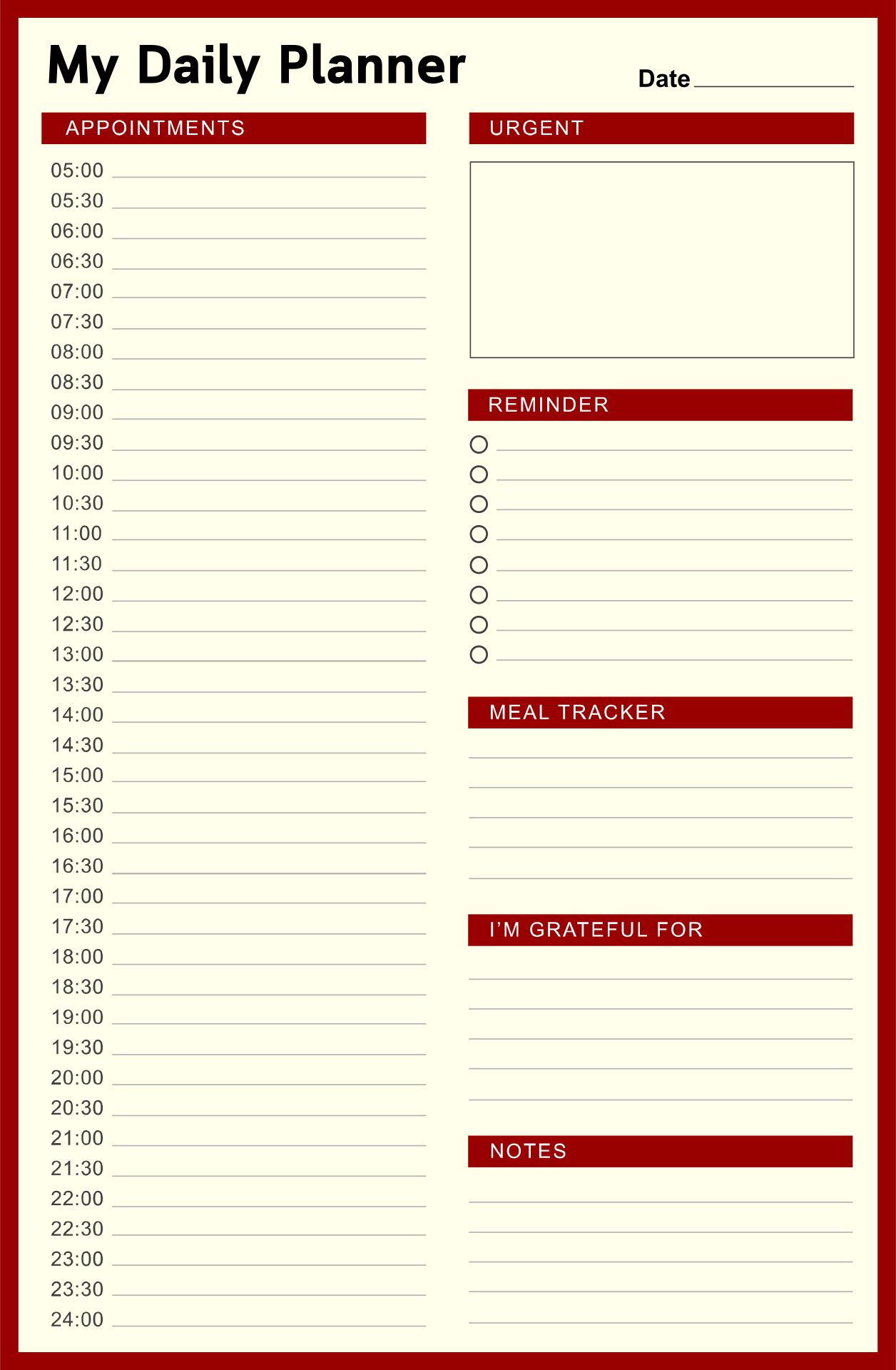 Time Management Planner Templates