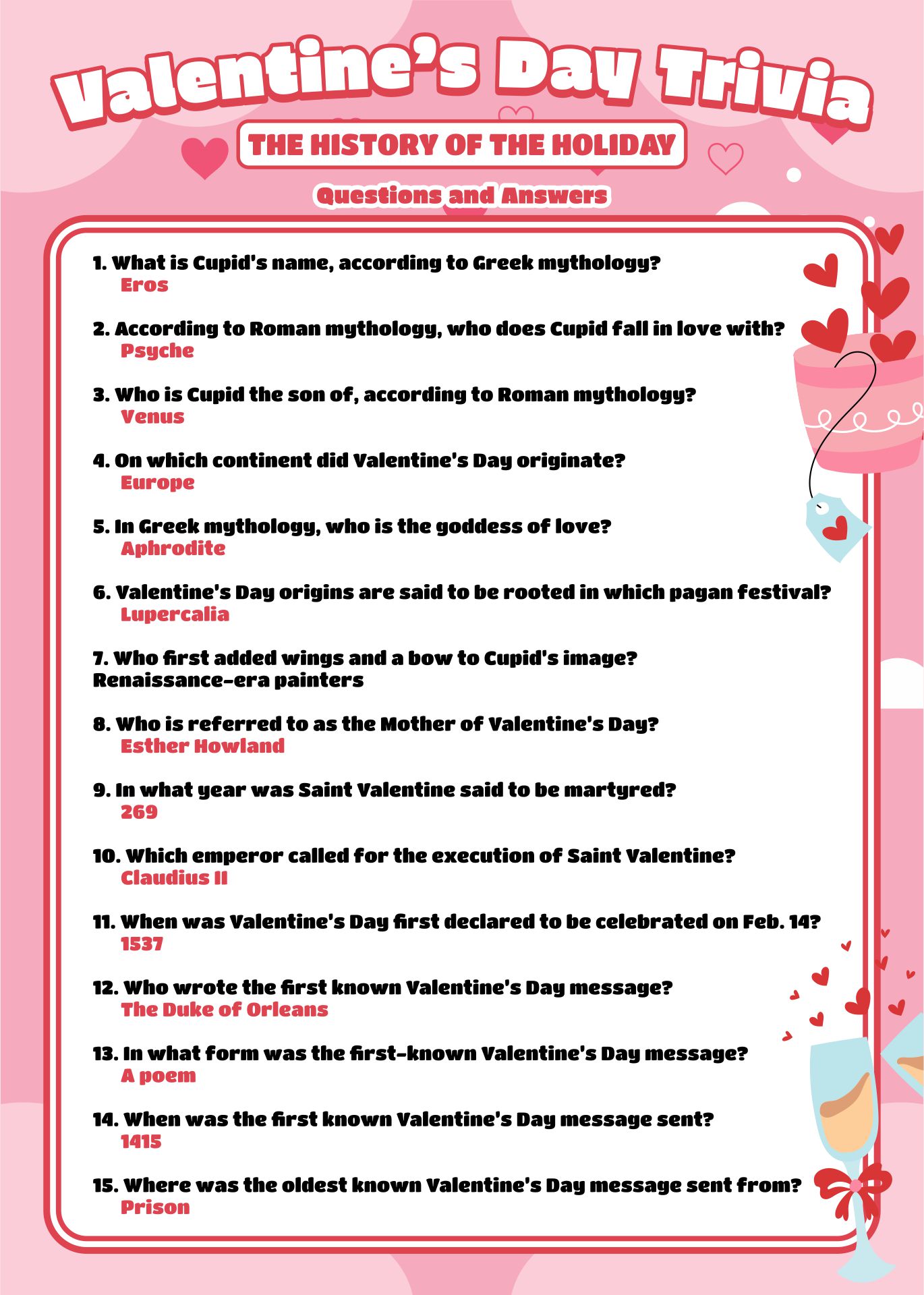 Valentine Day Candy Trivia Printable Printablee