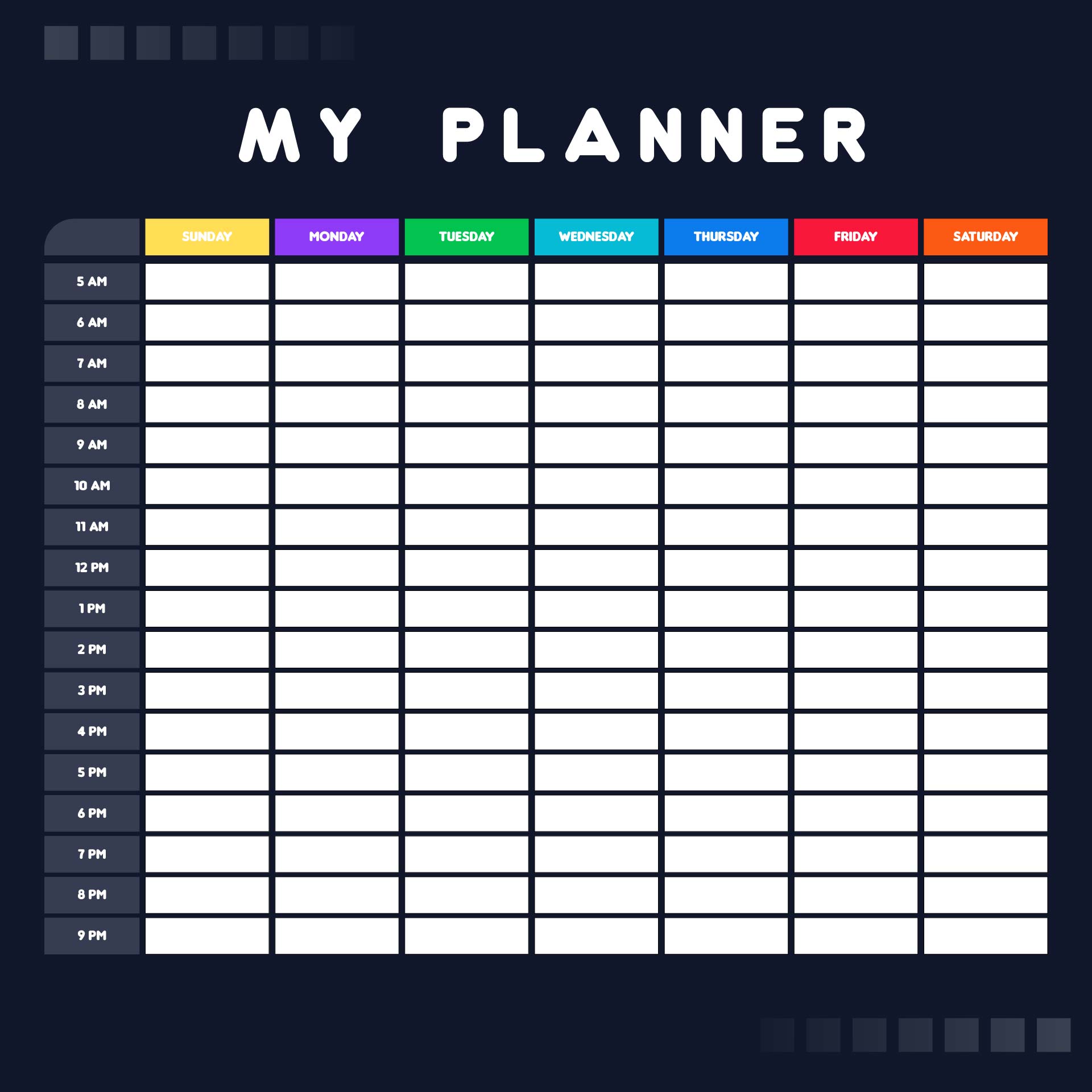 Weekly Planner with Time Block Grid