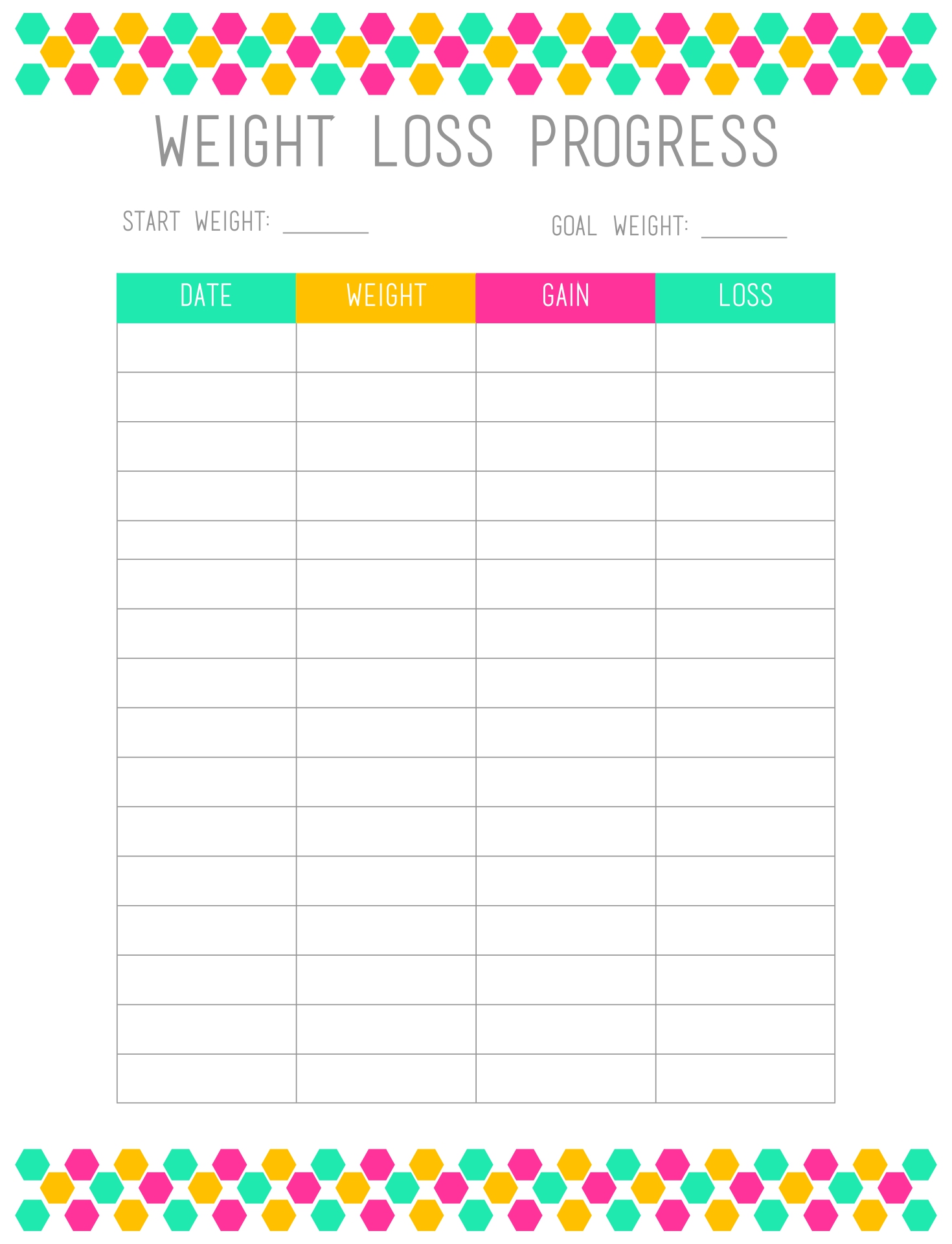 Free Printable Weight Loss Chart Template