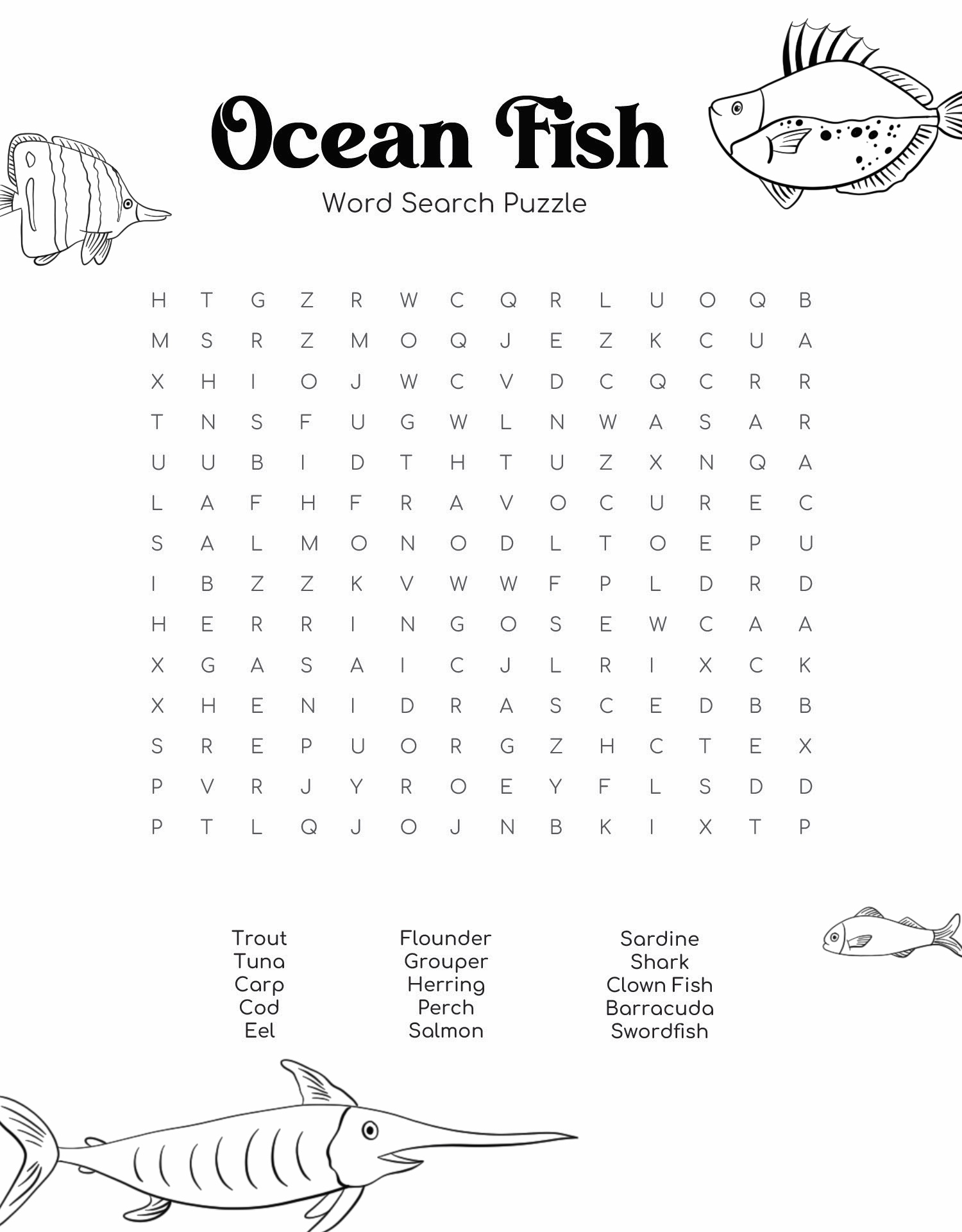 Fish Word Search Puzzles Printable