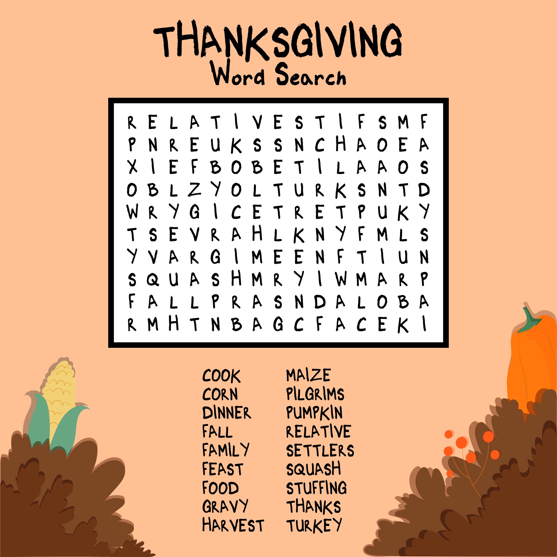 Thanksgiving History Word Search Printable