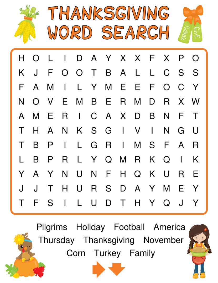 Word Search Thanksgiving Printable