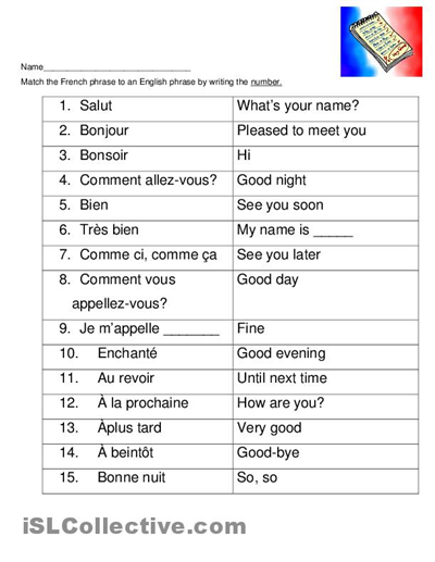 French Greetings Worksheet