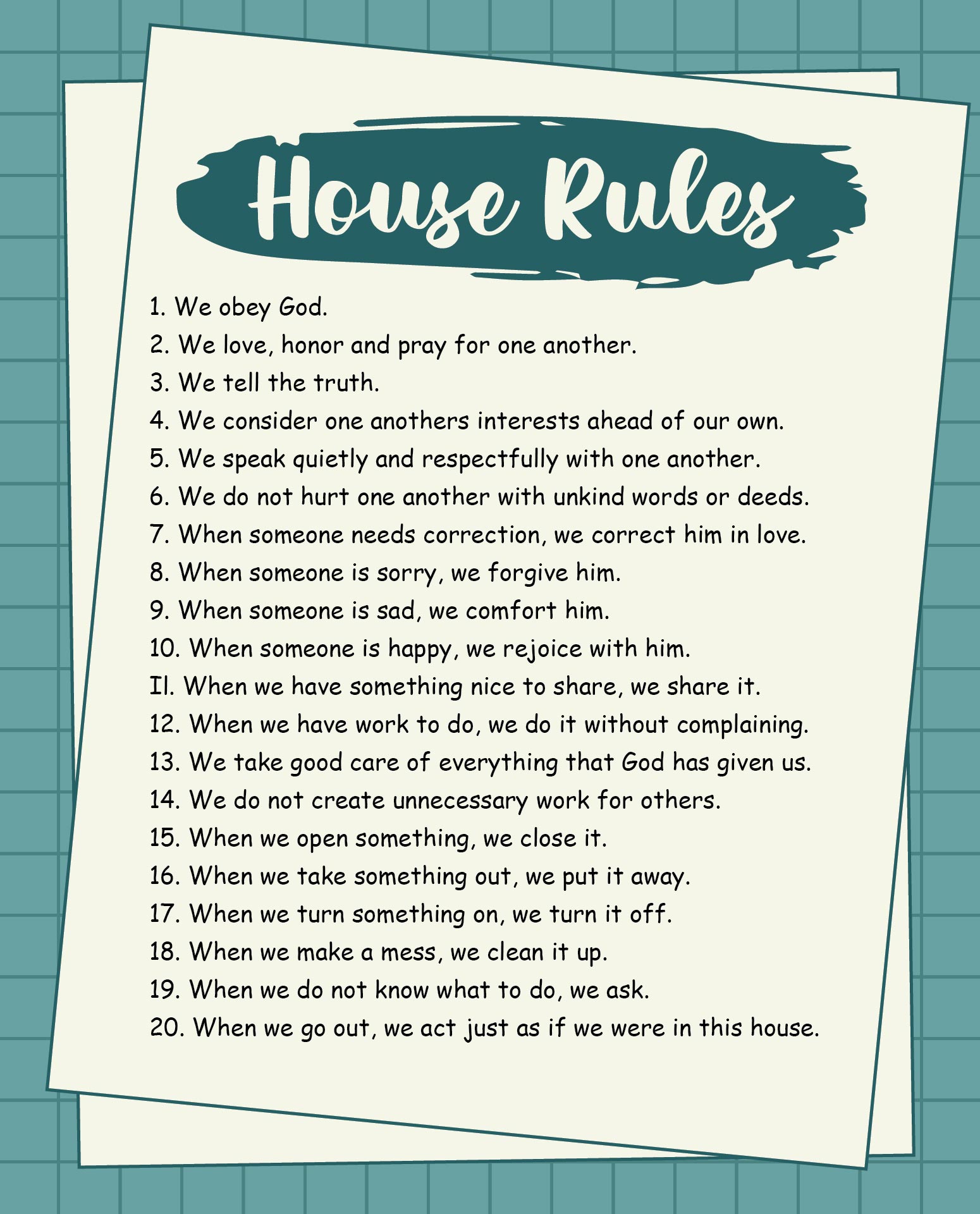 Free Printable House Rules Chart Printable Templates