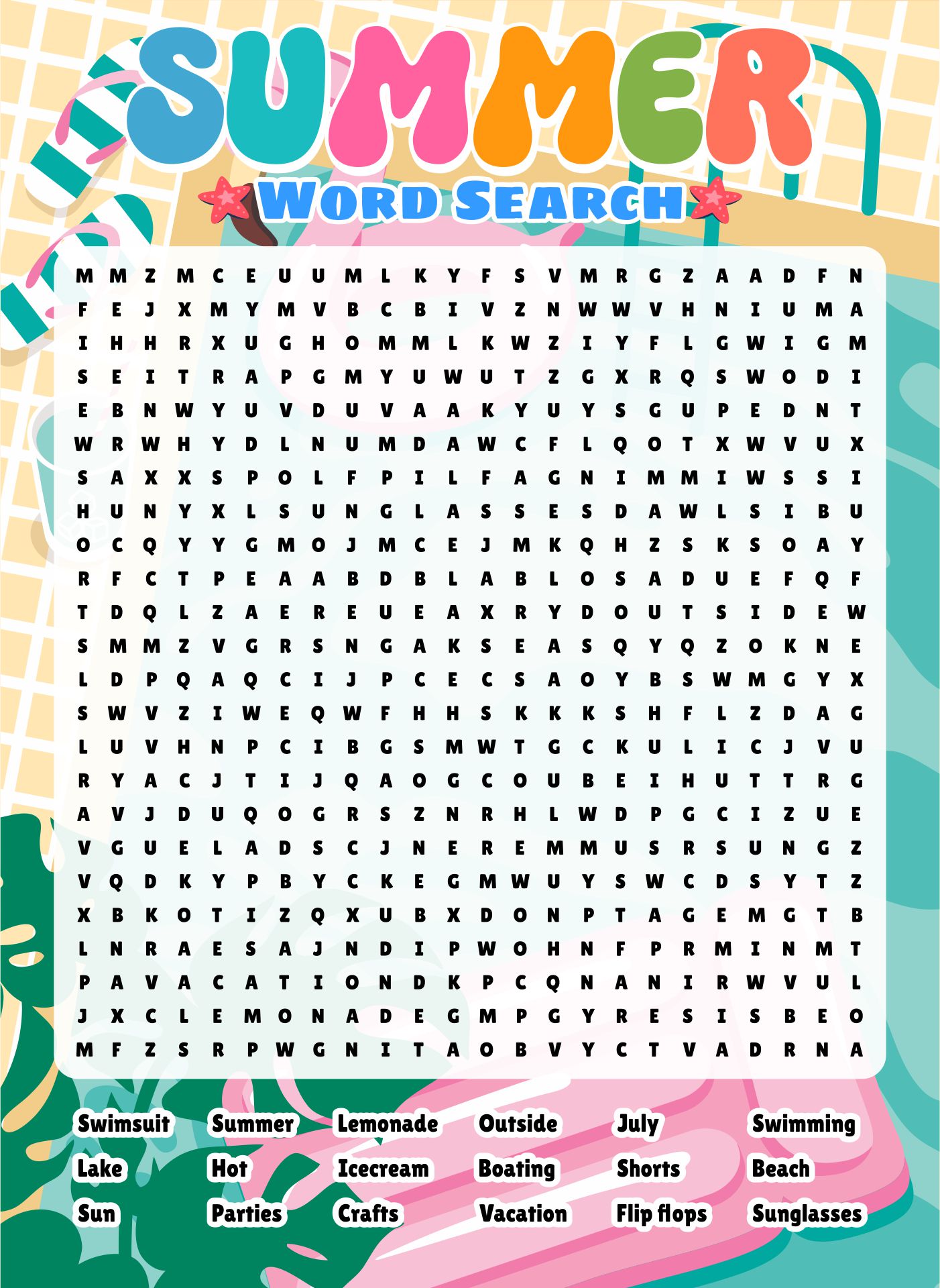 Summer Fun Word Search Printable