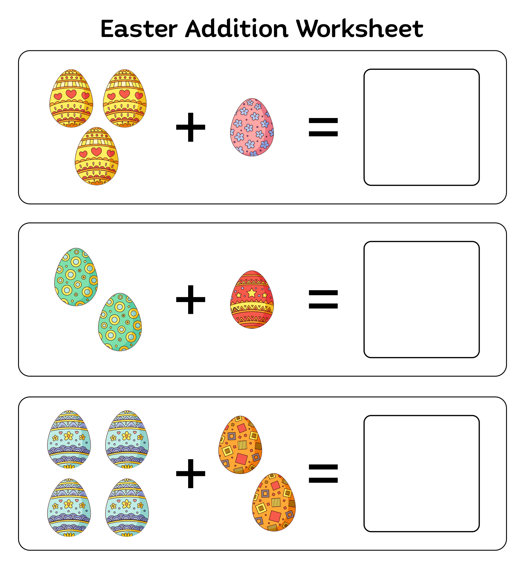 Kindergarten Easter Addition Worksheets