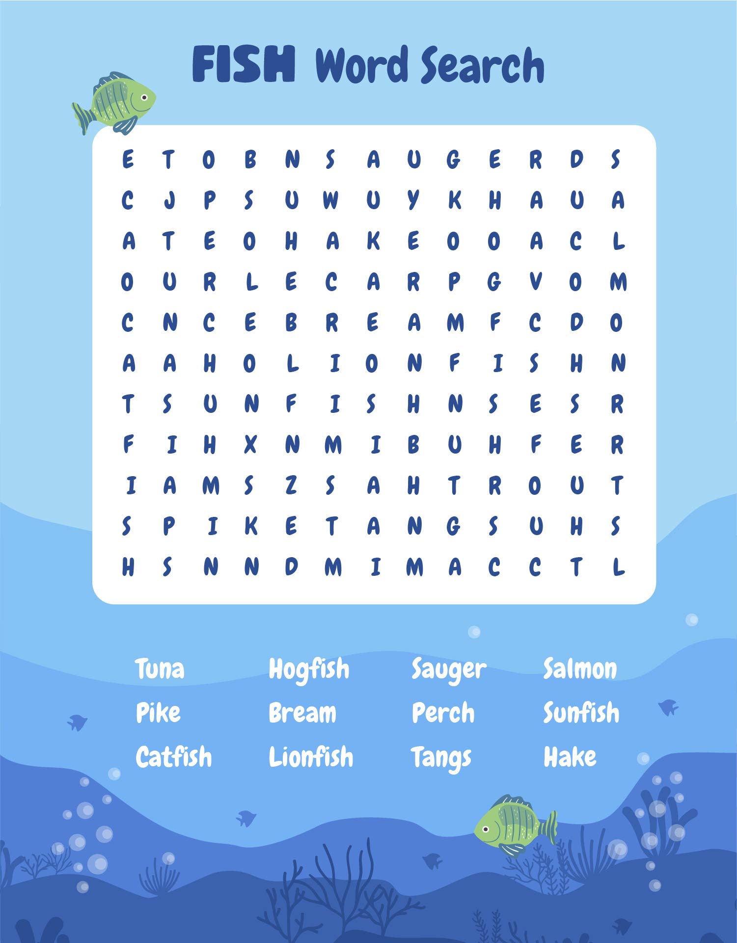 Fish Word Search Printable