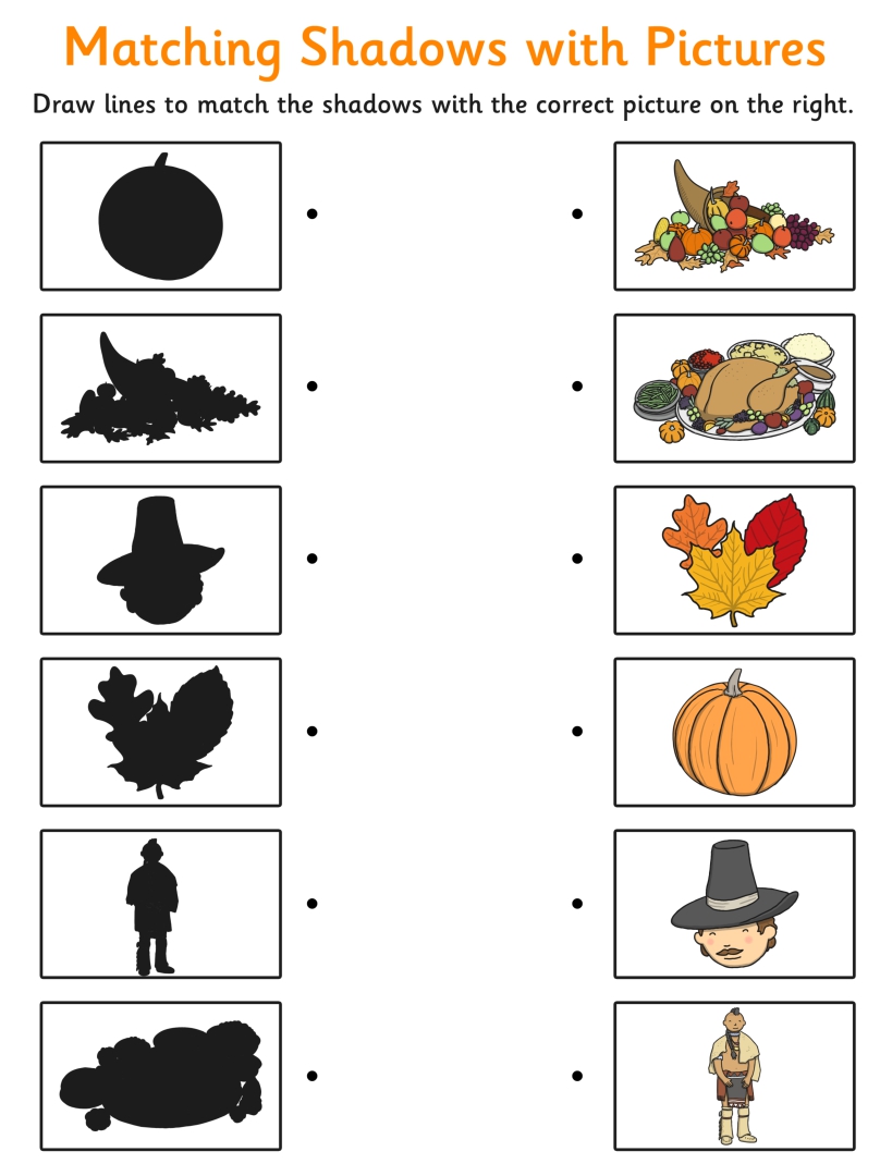 Printable Thanksgiving Matching Worksheets