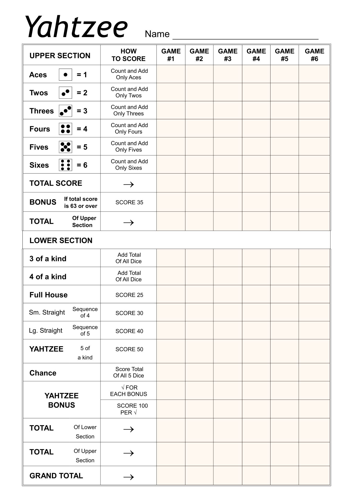 10 Best Large Printable Yahtzee Score Sheets Printablee Com