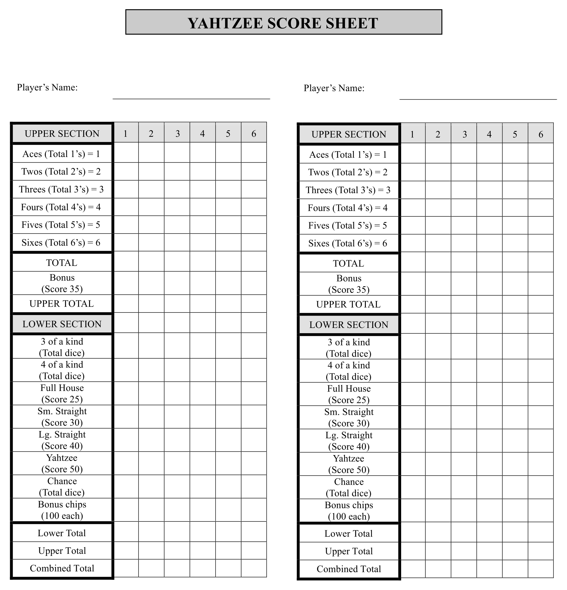 10 best large printable yahtzee score sheets printableecom