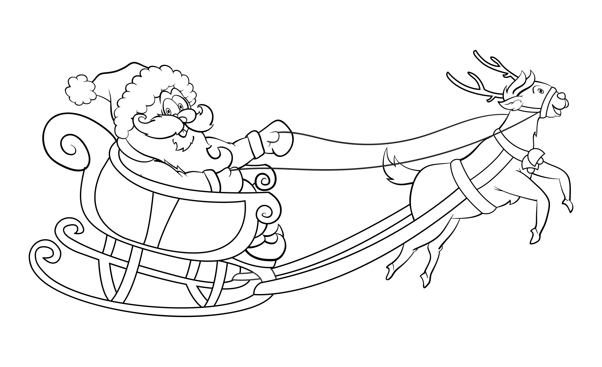 Santa Sleigh and Reindeer Coloring Page
