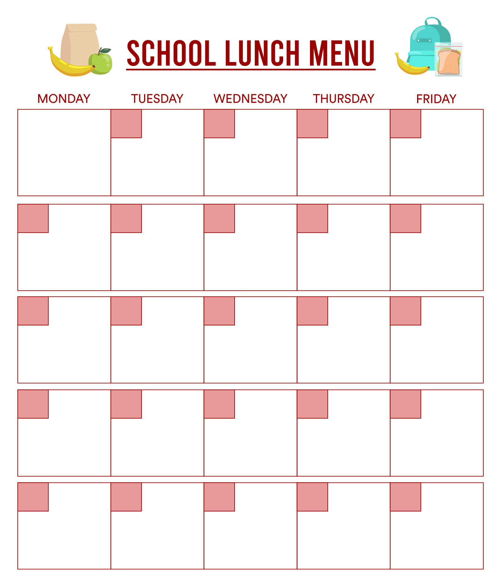 School Lunch Menu Template Printable