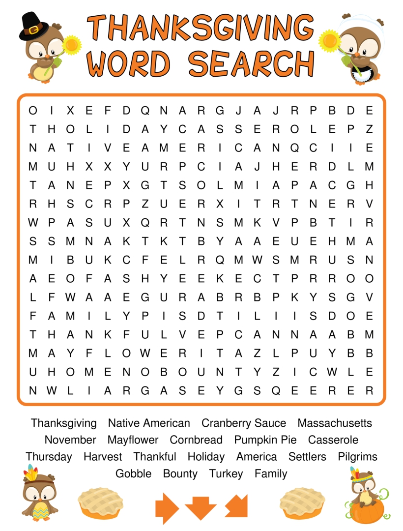 Thanksgiving Word Search Puzzles